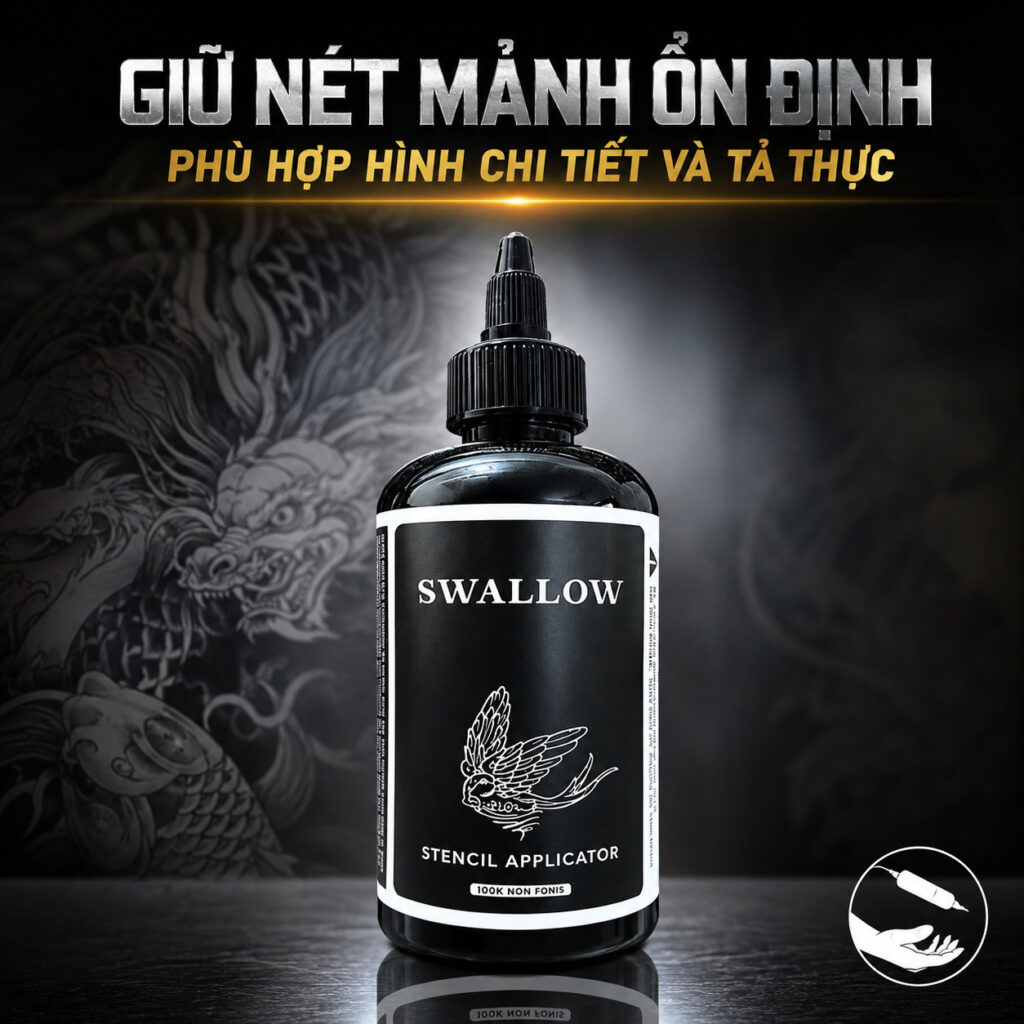 Gel scan hình xăm Swallow Stencil Applicator hỗ trợ chuyển mẫu stencil lên da rõ nét, giúp thợ xăm dễ căn bố cục, hạn chế mờ nét và giữ đường scan ổn định hơn trong quá trình đi kim.