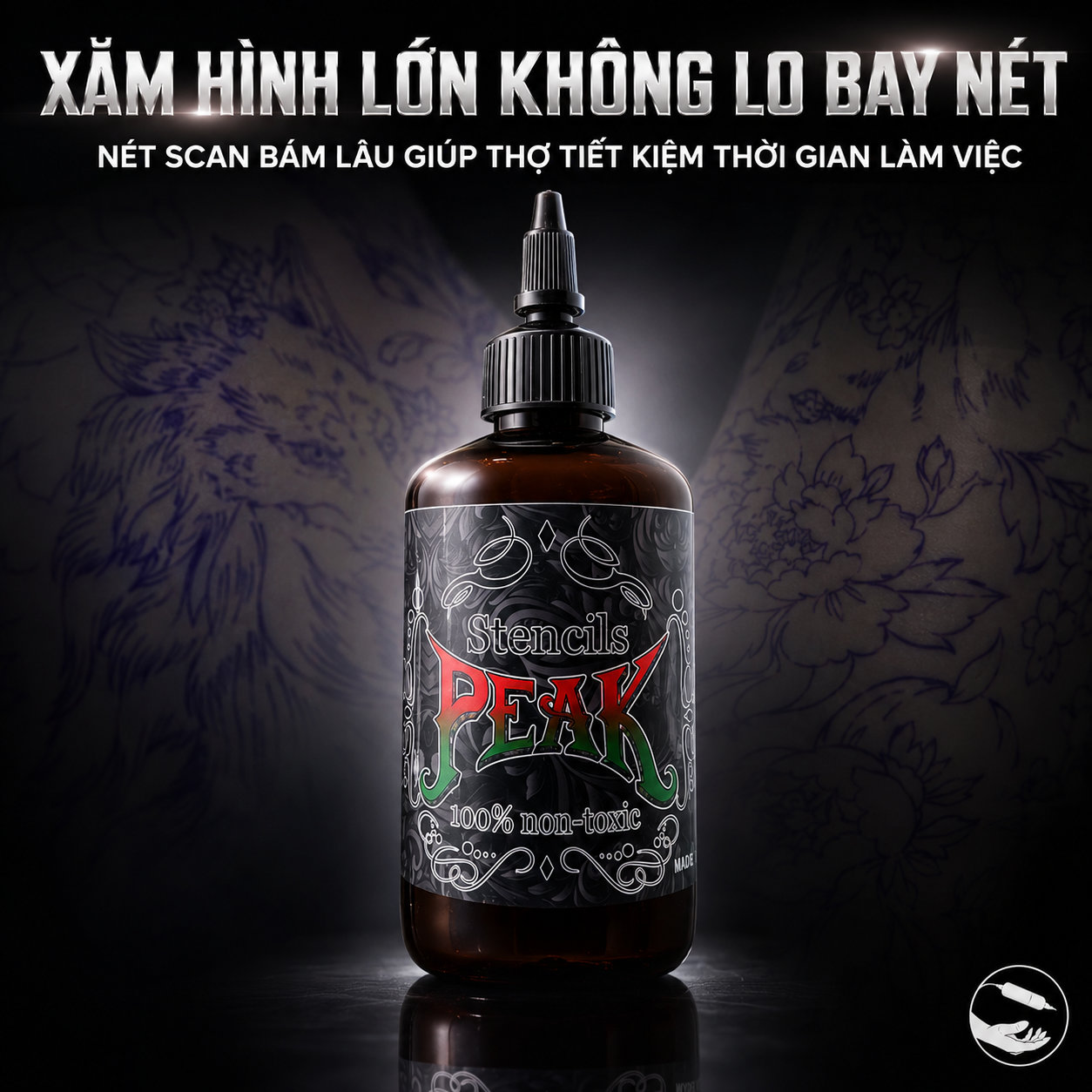 Gel-scan-hinh-xam-Peak-Nuoc-scan-hinh-xam-Peak-Gel-scan-tattoo-sieu-dam-dac-do-bam-dinh-cuc-tot (11) (1) Gel scan hình xăm Peak Stencils hỗ trợ chuyển mẫu stencil lên da rõ nét, giúp thợ xăm dễ căn bố cục, hạn chế mờ nét và giữ đường scan ổn định hơn trong quá trình đi kim.