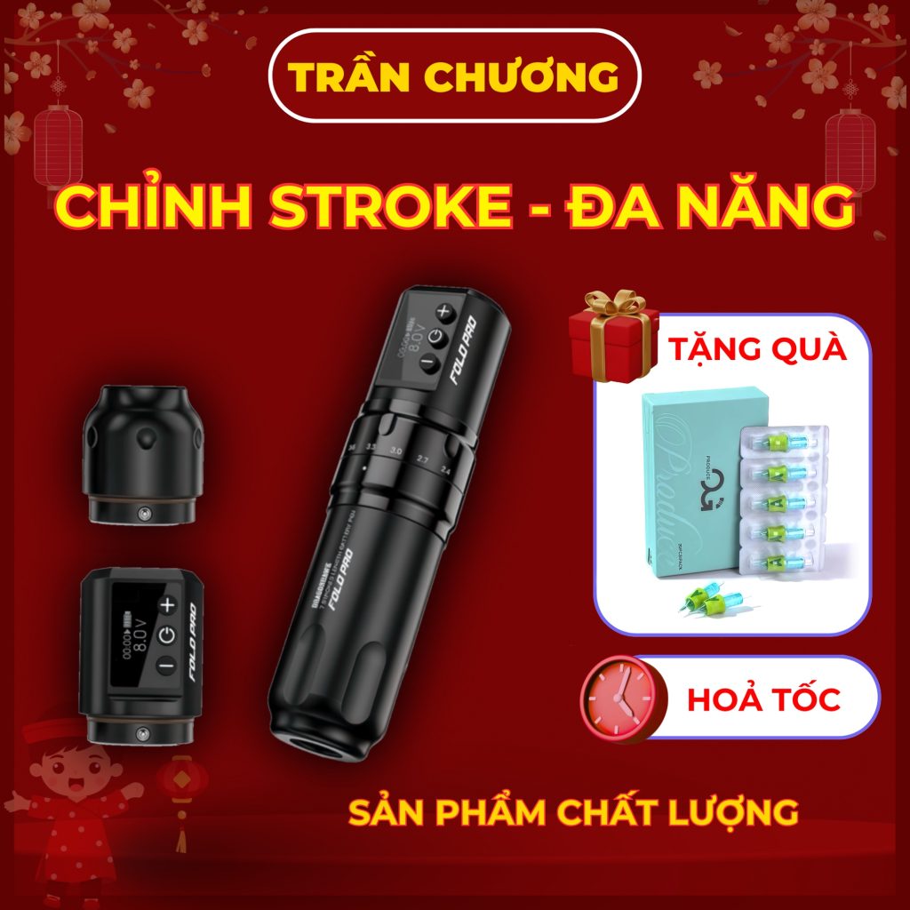 Máy xăm Dragonhawk Fold Pro pen không dây chỉnh 7 hành trình kim 2.4-4.2mm pin 1500mAh dùng được RCA cho thợ xăm