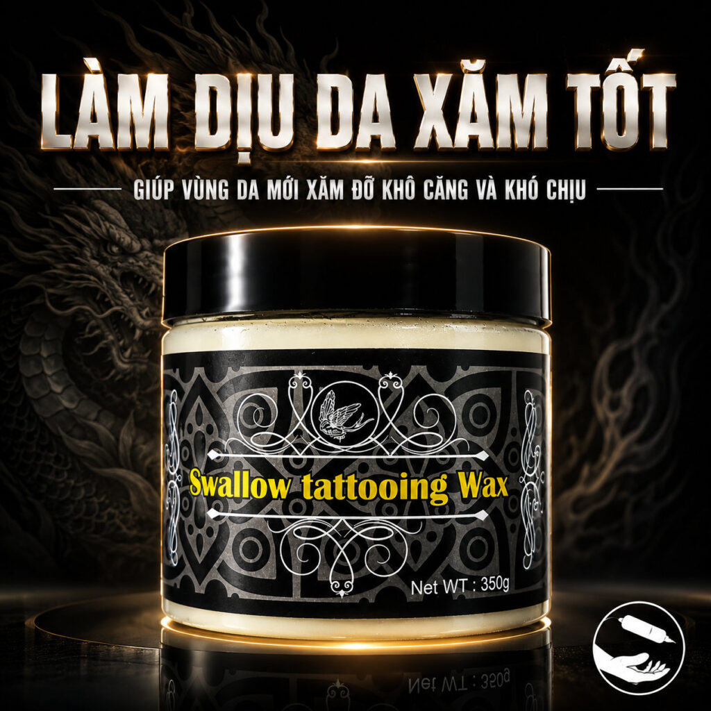 Sáp bôi xăm Swallow Tattooing Wax 350g hỗ trợ làm mềm da, giảm ma sát khi đi kim, giúp thao tác đi nét, đổ bóng và tô màu mượt hơn trong quá trình xăm.
