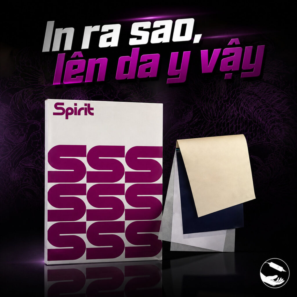 Giấy Spirit Thermal Master Units là giấy master dùng trong quy trình tạo stencil bằng máy thermal/Thermofax, kích thước 8.5 x 11 inch, gói 100 tờ, hỗ trợ thợ xăm chuyển mẫu thiết kế rõ nét trước khi đưa lên da.