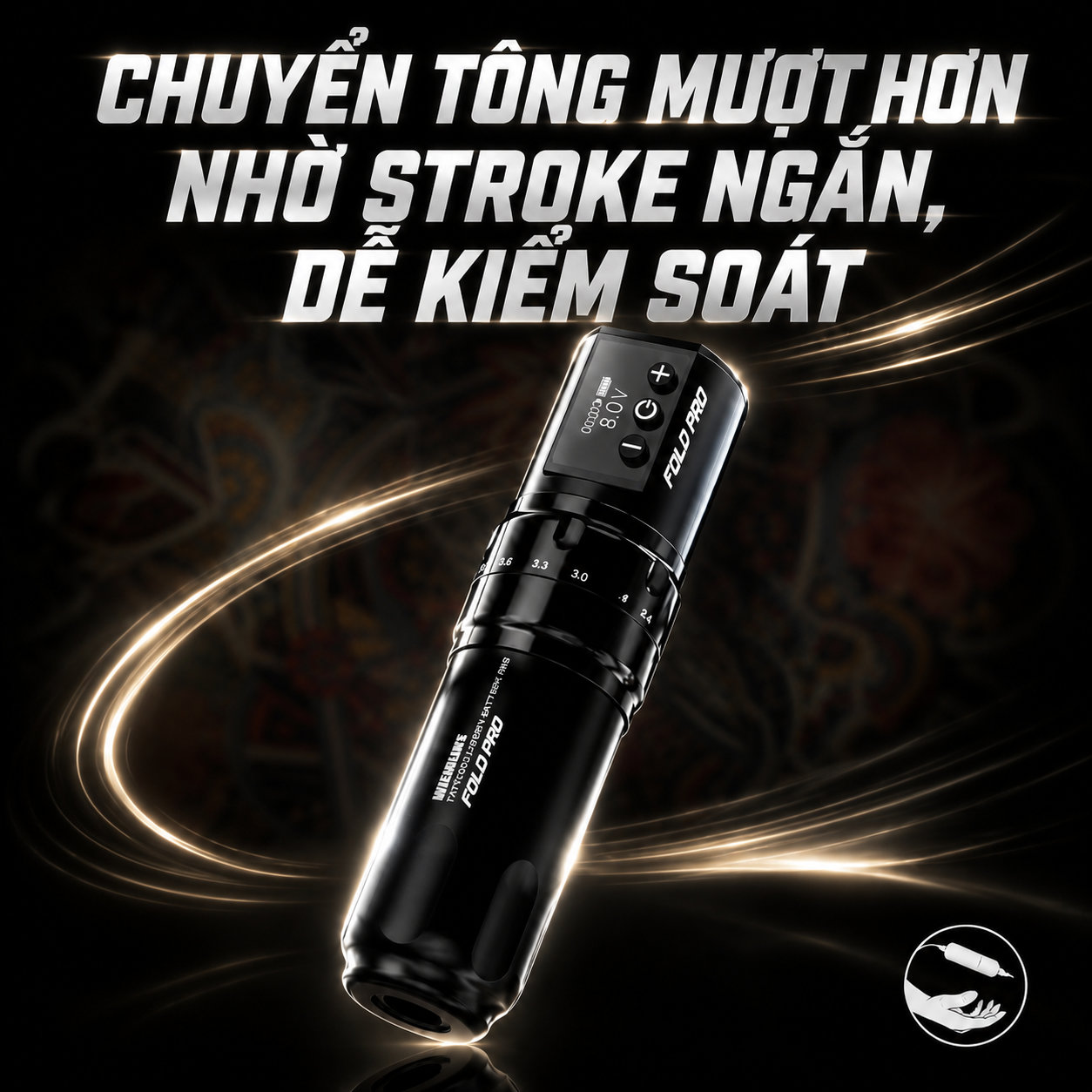 may-xam-dragonhawk-fold-pro-thong-so-ky-thuat (10) (1) Máy xăm Dragonhawk Fold Pro là máy xăm không dây dạng pen, thiết kế pin rời, có màn hình hiển thị thông số và hỗ trợ chỉnh stroke nhiều nấc, phù hợp cho thợ xăm đi nét, đánh bóng, tô màu và xử lý nhiều phong cách hình xăm.