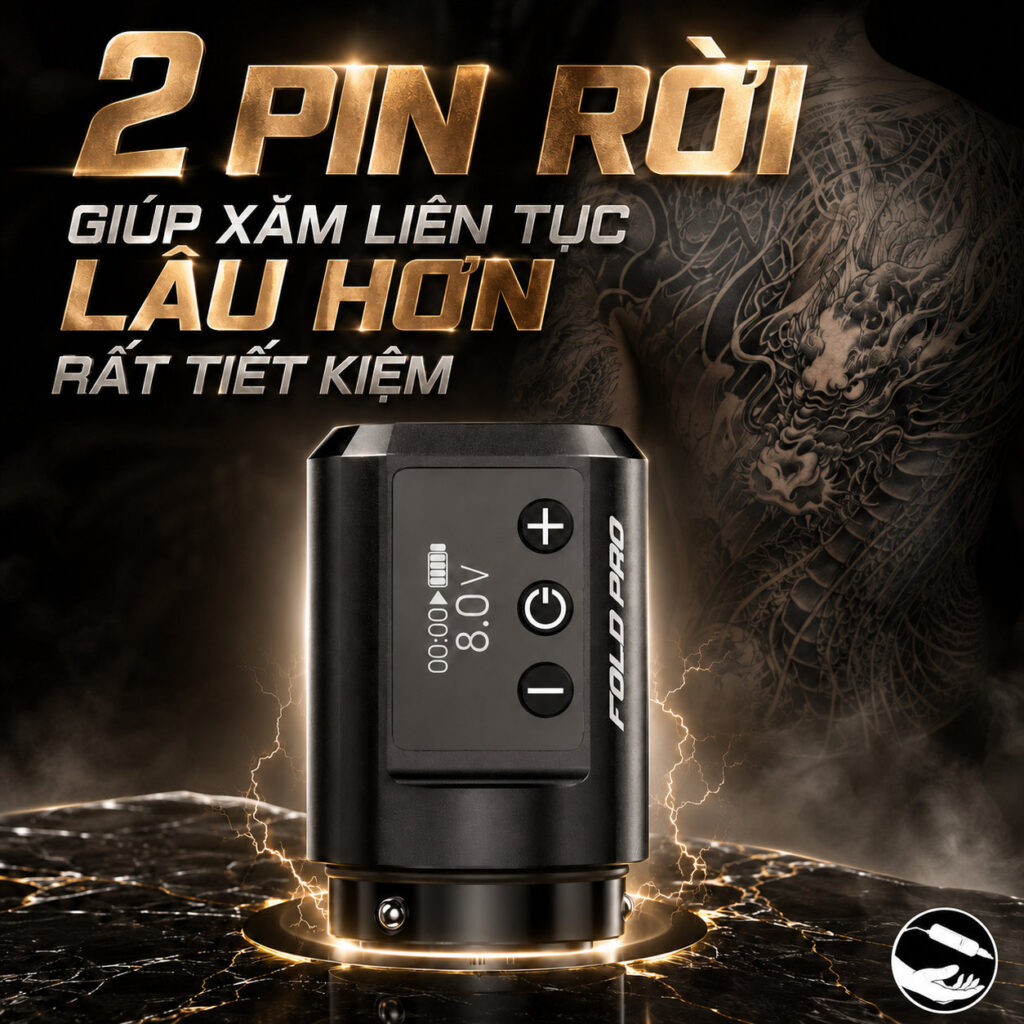 Máy xăm Dragonhawk Fold Pro là máy xăm không dây dạng pen, thiết kế pin rời, có màn hình hiển thị thông số và hỗ trợ chỉnh stroke nhiều nấc, phù hợp cho thợ xăm đi nét, đánh bóng, tô màu và xử lý nhiều phong cách hình xăm.