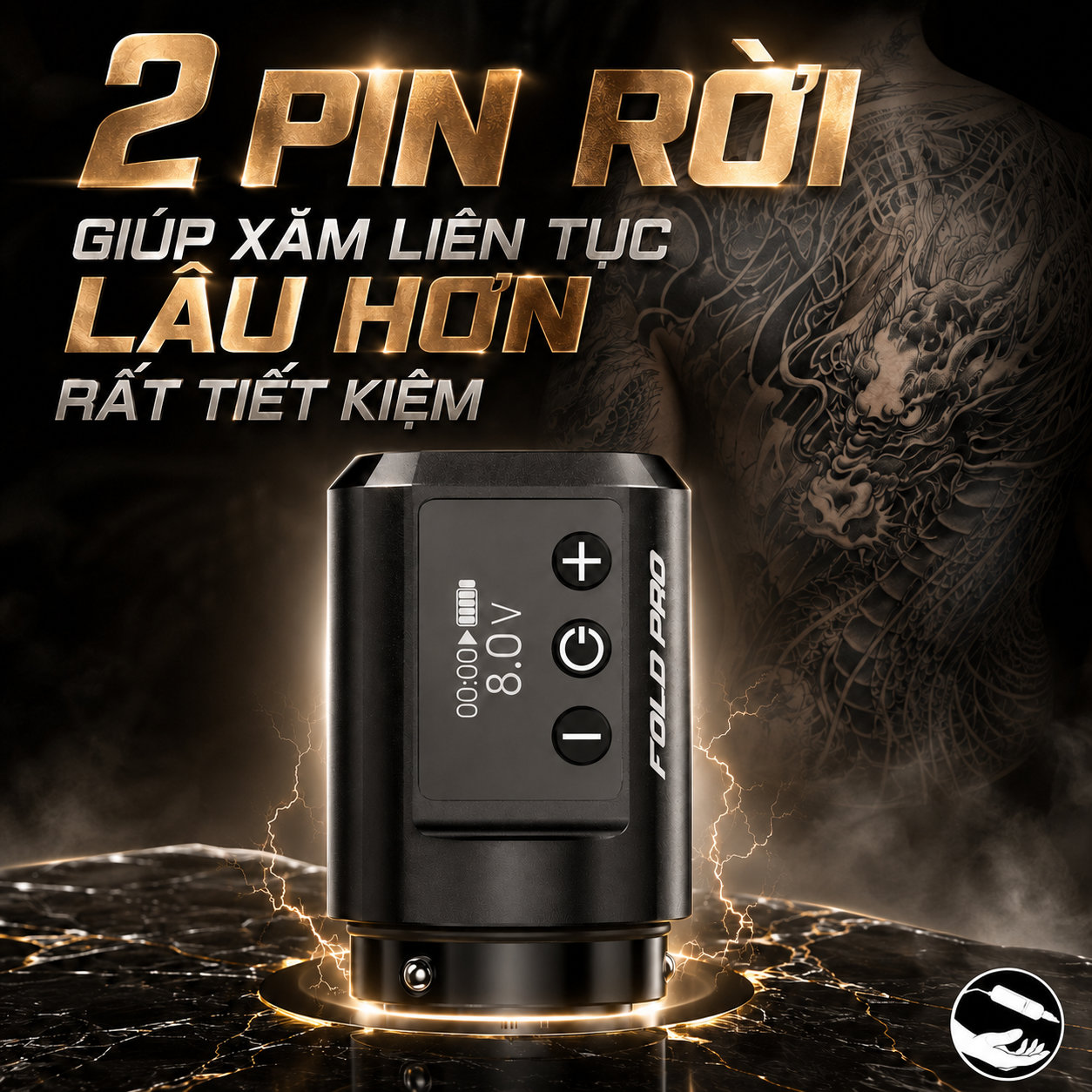 may-xam-dragonhawk-fold-pro-thong-so-ky-thuat (11) (1) Máy xăm Dragonhawk Fold Pro là máy xăm không dây dạng pen, thiết kế pin rời, có màn hình hiển thị thông số và hỗ trợ chỉnh stroke nhiều nấc, phù hợp cho thợ xăm đi nét, đánh bóng, tô màu và xử lý nhiều phong cách hình xăm.