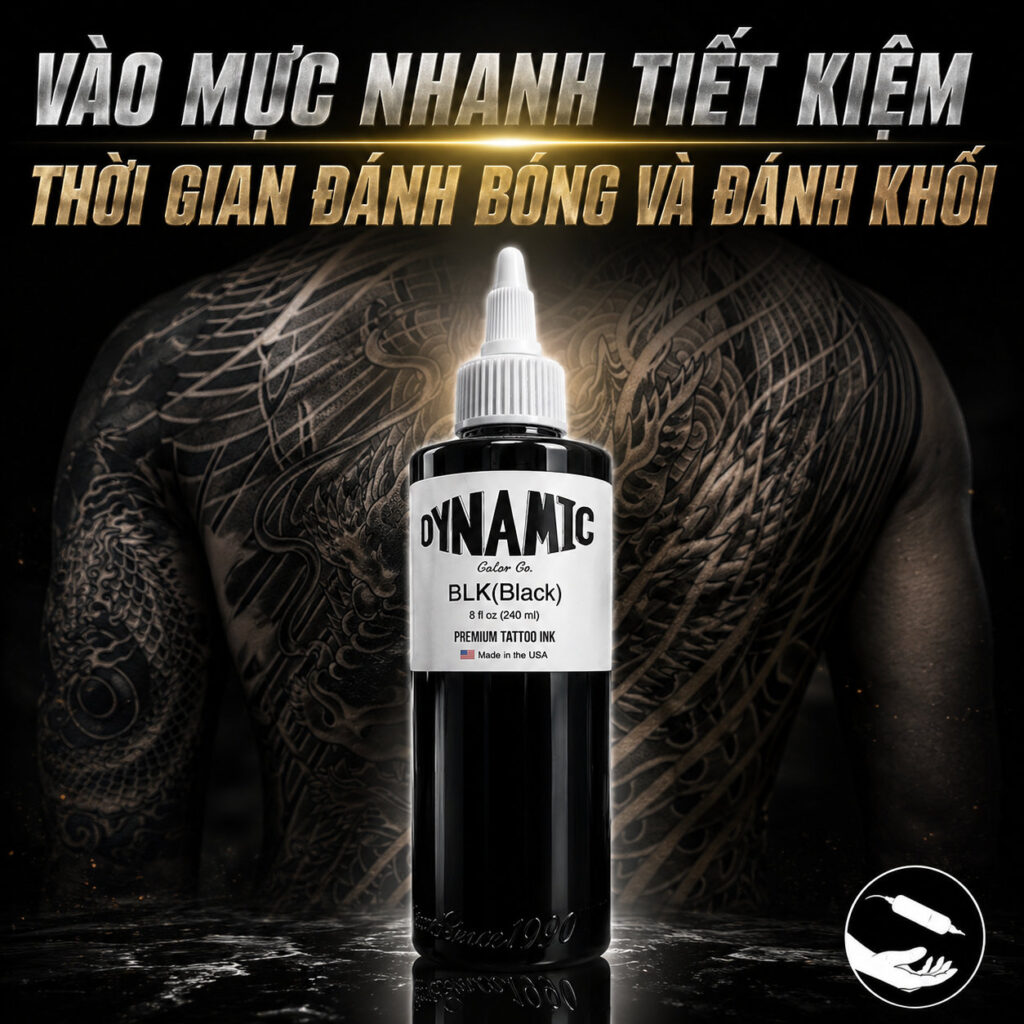 muc-xam-dynamic-blk-black-han-che-lom-dom (4) (1) Mặt sau chai mực xăm Dynamic BLK Black 8oz chính hãng với tem QR, thông tin lô sản xuất và hạn sử dụng, giúp thợ xăm kiểm tra nguồn gốc sản phẩm dễ hơn.