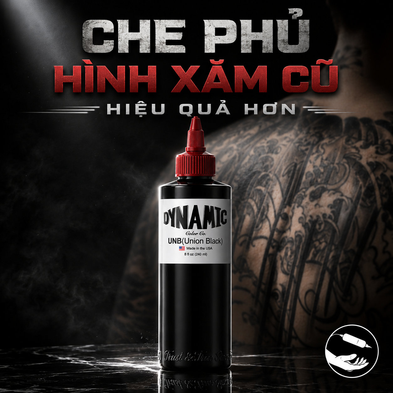 muc-xam-dynamic-unb-union-black-sieu-den (1) (1) Mực xăm Dynamic UNB Union Black 8oz là dòng mực đen tattoo chuyên dùng cho tô nền, blackwork, đi nét lớn và các hình xăm cần sắc đen sâu, độ phủ mạnh và ổn định.
