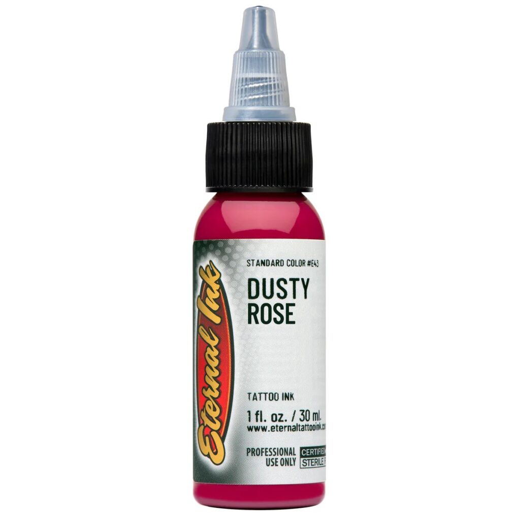 muc-xam-eternal-chinh-hang-dusty-rose-1 (1) Mực xăm Eternal Dusty Rose chính hãng là tông hồng đất trầm thuộc nhóm màu muted earth tones, phù hợp cho tattoo màu, phối màu hoa, da, má, môi, chân dung, neo traditional, realism và các thiết kế cần sắc hồng mềm, tự nhiên có chiều sâu.