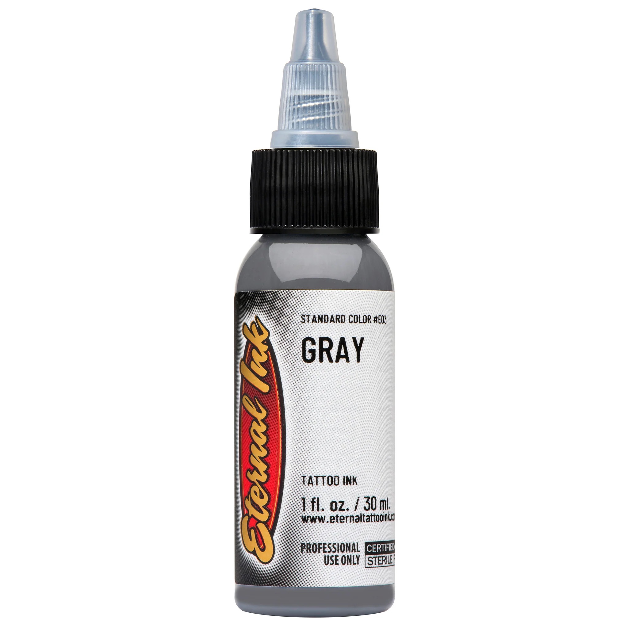 Mực xăm Eternal Gray chính hãng là tông xám trung tính, phù hợp cho tattoo màu, black and grey, tả thực, chân dung, chuyển tông, tạo nền và các thiết kế cần sắc xám sạch, ổn định.
