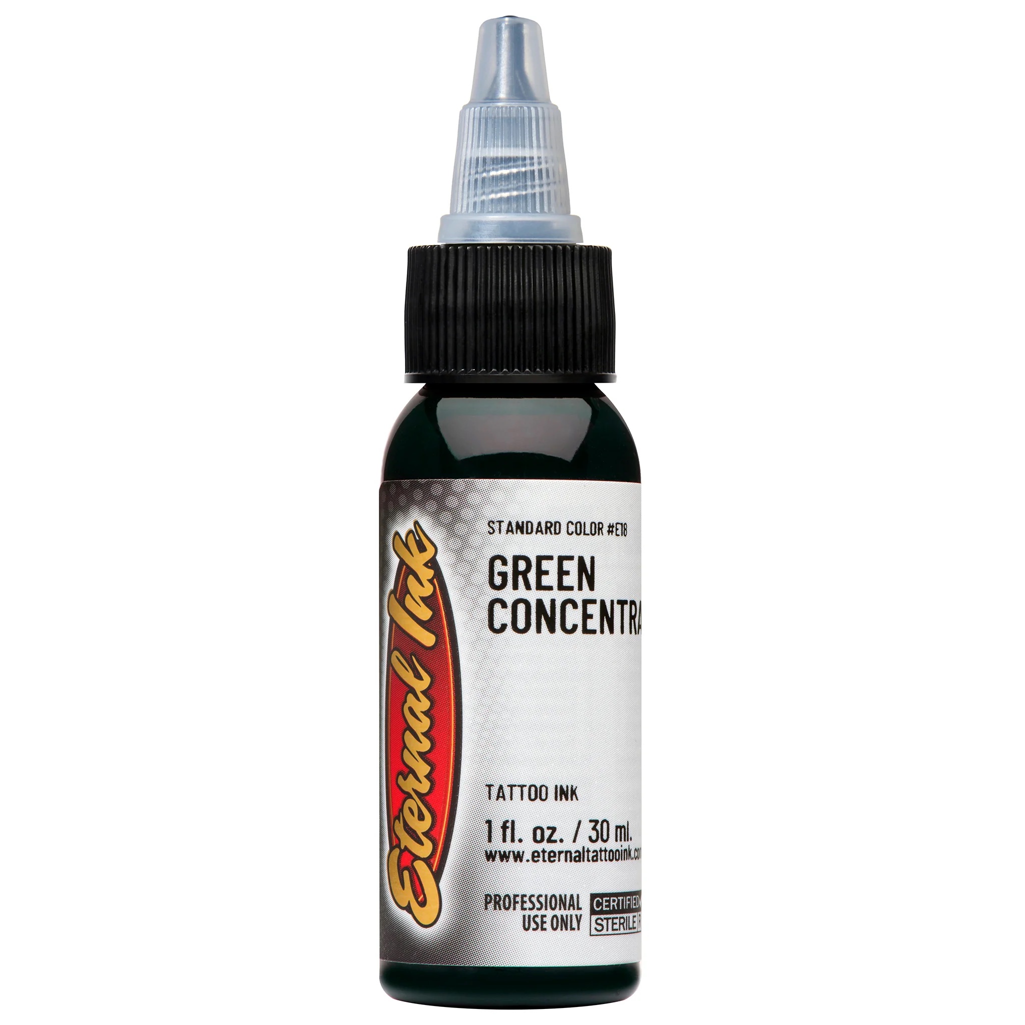 Mực xăm Eternal Green Concentrate chính hãng là tông xanh lá đậm, phù hợp cho tattoo màu, phối màu lá cây, rắn, rồng, Nhật cổ, fantasy, neo traditional và các thiết kế cần sắc xanh mạnh, rõ và có chiều sâu.