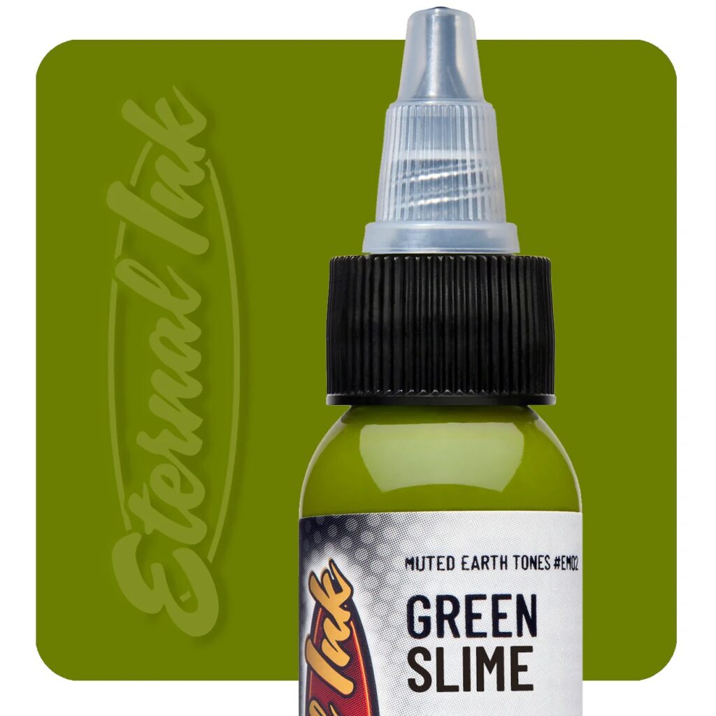 muc-xam-eternal-chinh-hang-green-slime- Mực xăm Eternal Green Slime 30ml xanh rêu slime chính hãng Eternal Ink