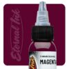 Mực xăm Eternal Magenta chính hãng là tông hồng tím nổi bật, phù hợp cho tattoo màu, phối màu hoa, fantasy, neo traditional, chân dung màu và các thiết kế cần sắc magenta sâu, rõ và có điểm nhấn mạnh.