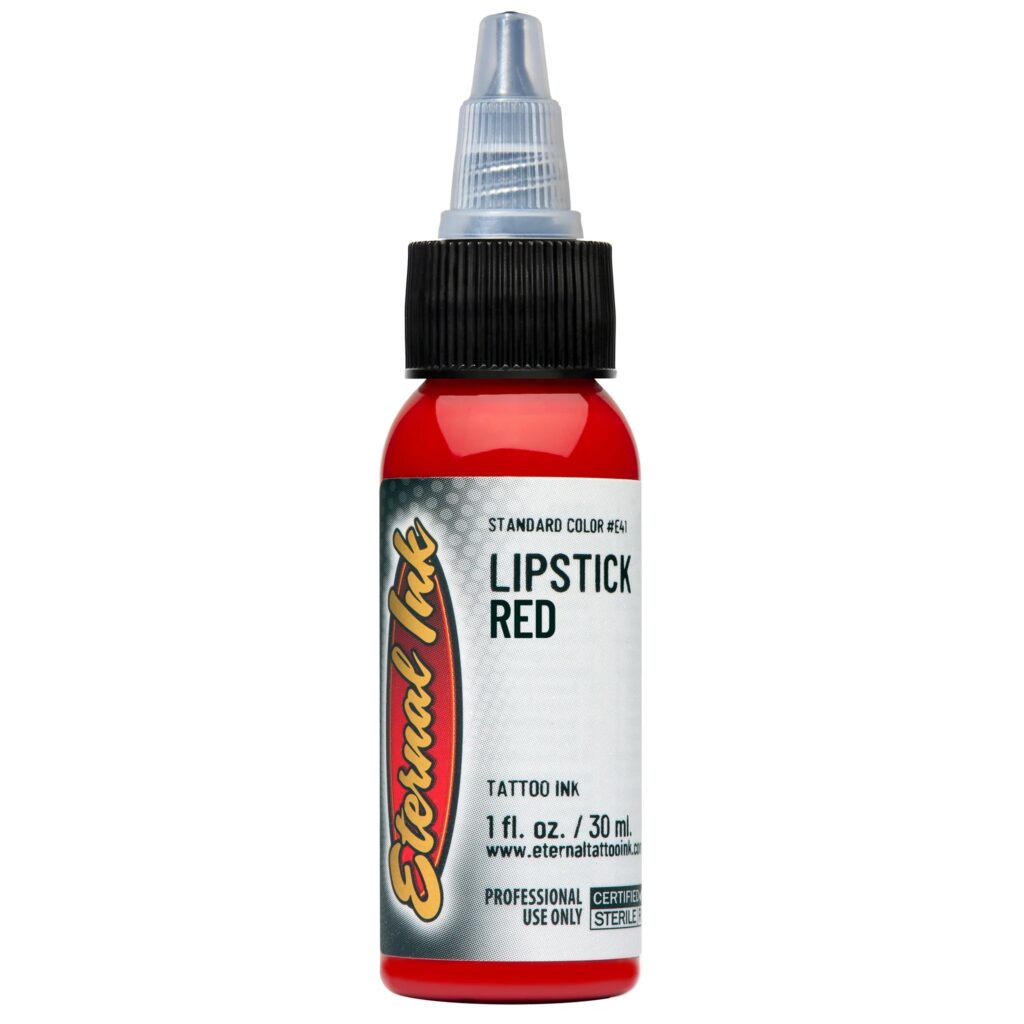 muc-xam-eternal-chinh-hang-mau-lipstick-red Mực xăm Eternal Lipstick Red chính hãng là tông đỏ son nổi bật, phù hợp cho tattoo màu, phối màu hoa hồng, môi, rồng, rắn, Nhật cổ, old school, neo traditional và các thiết kế cần sắc đỏ tươi rõ.