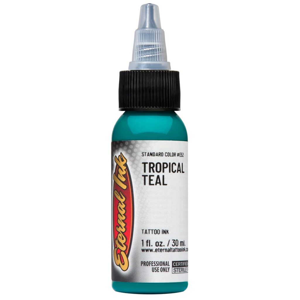 muc-xam-eternal-chinh-hang-mau-troppical-teal- Mực xăm Eternal Tropical Teal chính hãng là tông xanh teal đậm nổi bật, phù hợp cho tattoo màu, phối màu nước, sóng, rắn, rồng, hoa lá, fantasy, neo traditional và các thiết kế cần sắc xanh có chiều sâu.