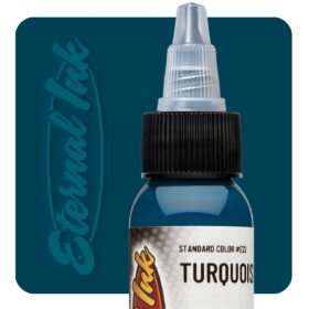 Mực xăm Eternal Turquoise chính hãng là tông xanh ngọc lam nổi bật, phù hợp cho tattoo màu, phối màu nước, sóng, rồng, rắn, hoa lá, fantasy, neo traditional và các thiết kế cần sắc xanh tươi có chiều sâu.