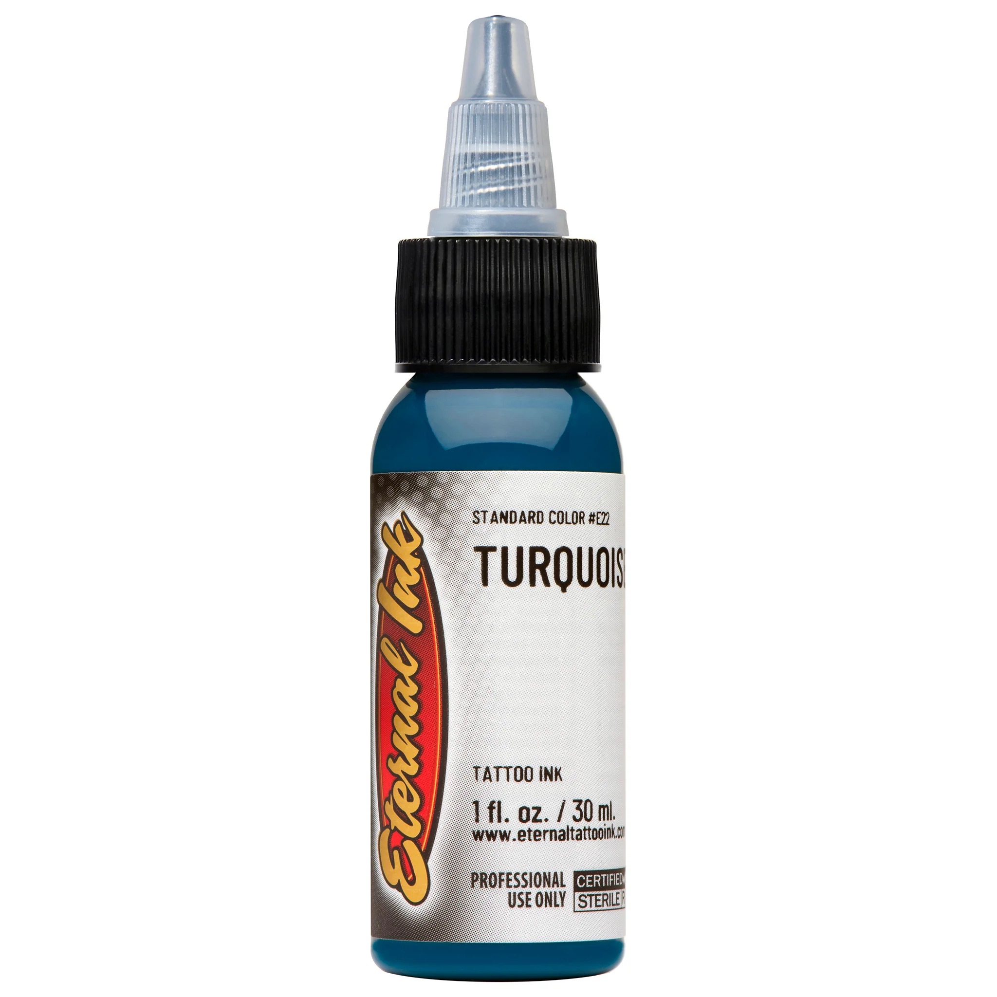 Mực xăm Eternal Turquoise chính hãng là tông xanh ngọc lam nổi bật, phù hợp cho tattoo màu, phối màu nước, sóng, rồng, rắn, hoa lá, fantasy, neo traditional và các thiết kế cần sắc xanh tươi có chiều sâu.