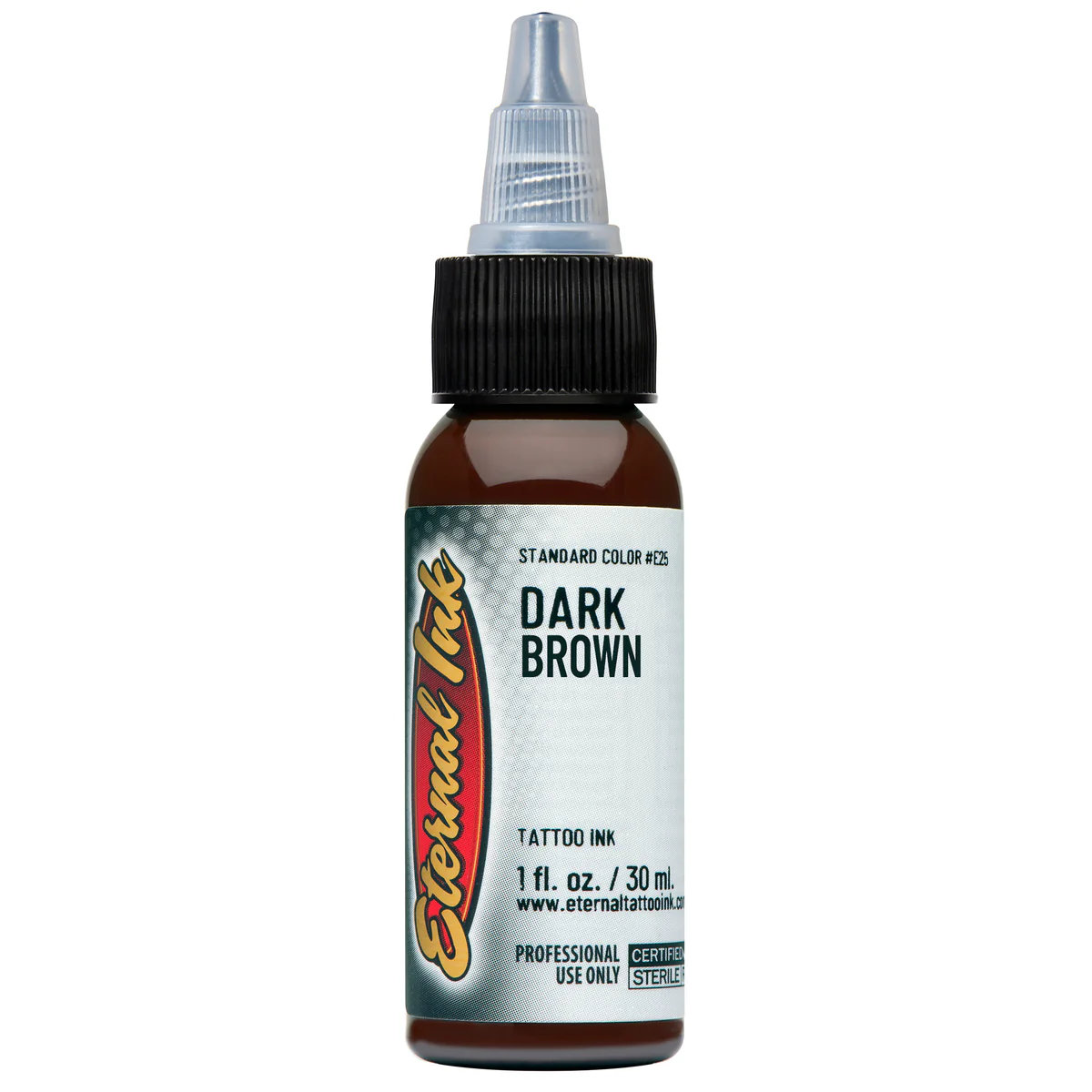 Mực xăm Eternal Dark Brown chính hãng là tông nâu đậm thuộc nhóm màu earth tone, phù hợp cho tattoo màu, phối màu da, tóc, gỗ, bóng tối, chân dung, realism, neo traditional, Nhật cổ và các thiết kế cần sắc nâu trầm có chiều sâu.