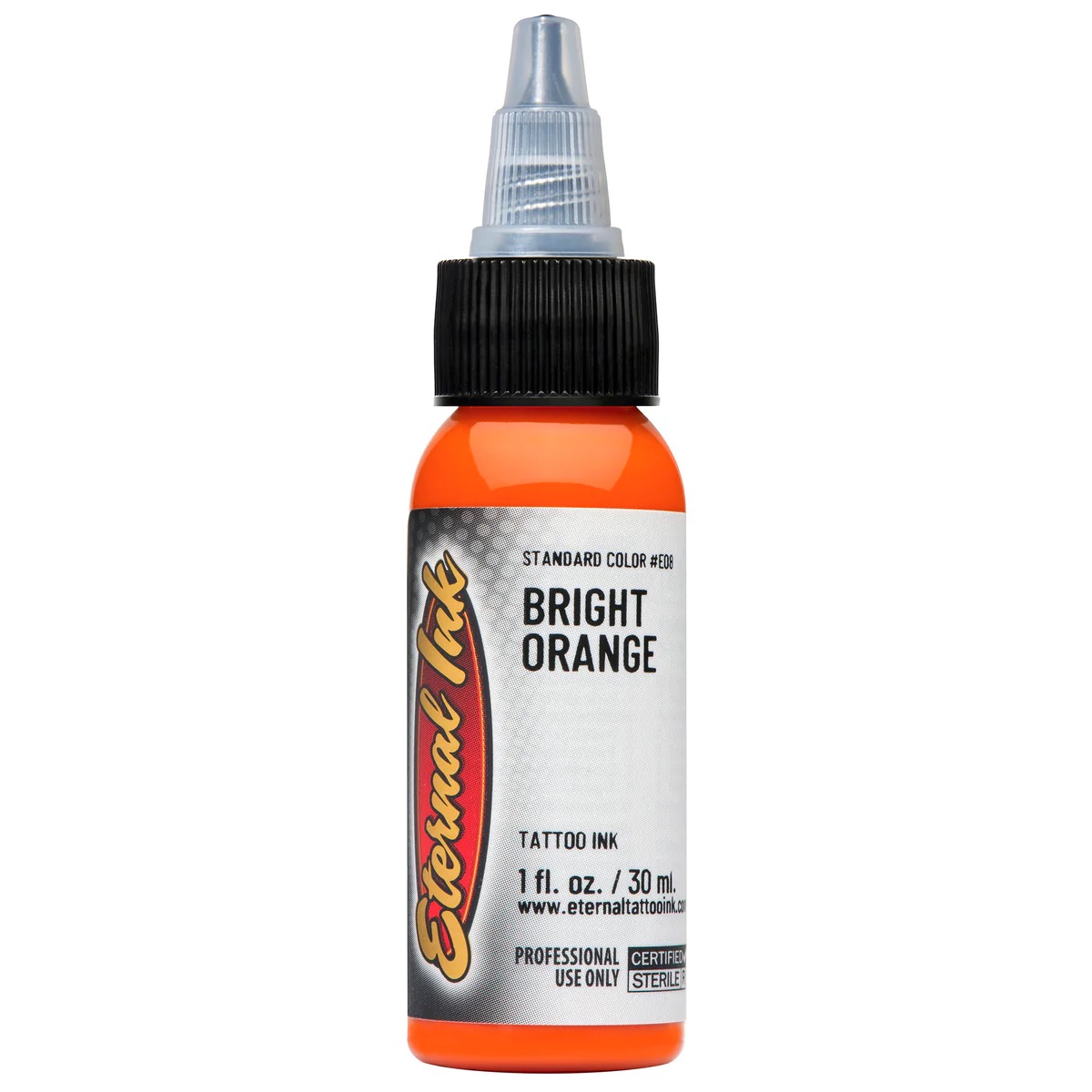 Mực xăm Eternal Bright Orange chính hãng là tông cam sáng nổi bật, phù hợp cho tattoo màu, phối màu lửa, hoa, rồng, rắn, Nhật cổ, old school, neo traditional, hoạt hình và các thiết kế cần sắc cam tươi rõ, bắt mắt.