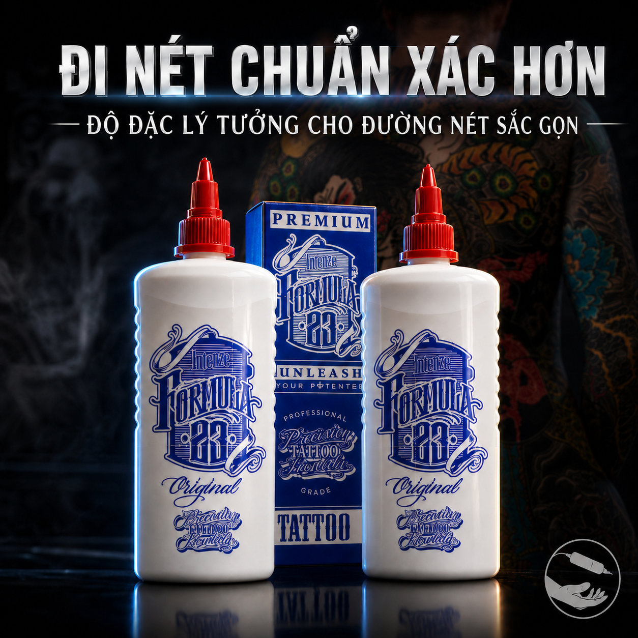 muc-xam-intenze-formula-23-di-net-sac (7) (1) Mực xăm Intenze Formula 23 chính hãng là dòng mực đen chuyên dùng cho đi nét, linework và lettering tattoo, hỗ trợ đường nét sắc, đen rõ và ổn định khi làm việc.