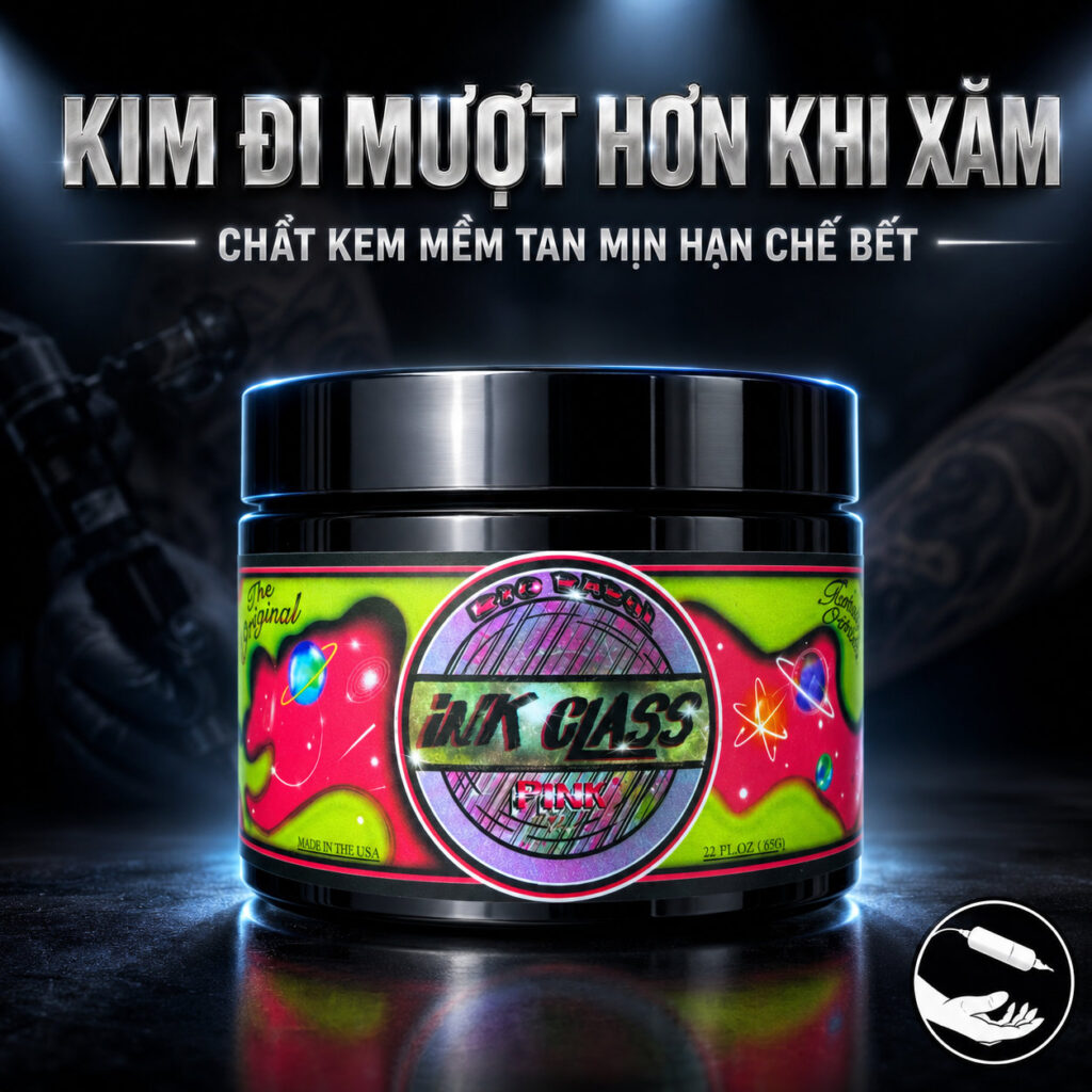 Kem dưỡng hình xăm Ink Class Pink 350g hỗ trợ làm mềm da, giảm ma sát khi đi kim, giúp thao tác xăm mượt hơn và hỗ trợ chăm sóc bề mặt da sau khi xăm.