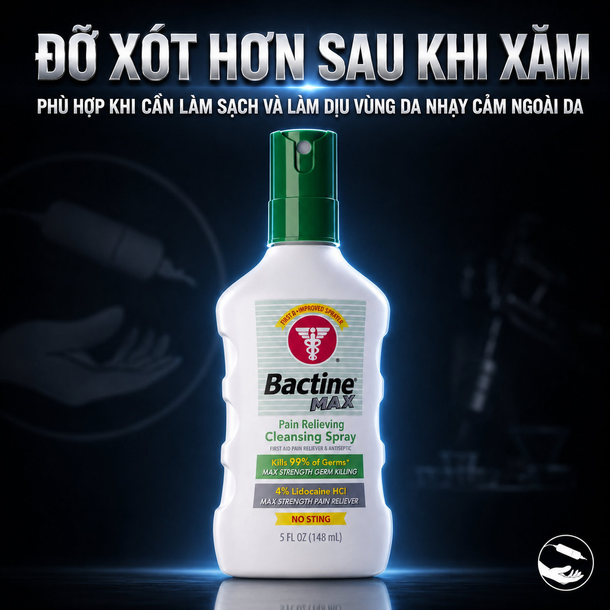 Chai xịt sơ cứu không gây xót cho vùng da nhạy cảm sau xăm