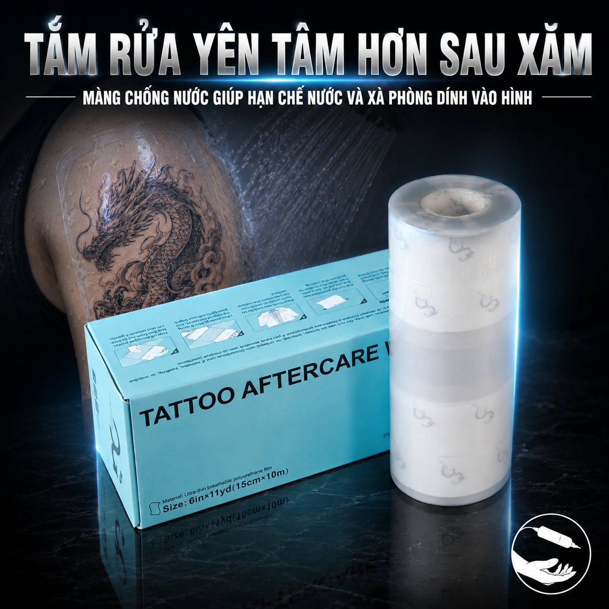 Màng bọc hình xăm OG Tattoo Aftercare Wrap 15cm x 10m là film polyurethane siêu mỏng, thoáng khí, dùng để che phủ và bảo vệ bề mặt hình xăm sau khi hoàn thiện, giúp hạn chế bụi bẩn, ma sát và tiếp xúc trực tiếp với môi trường bên ngoài.