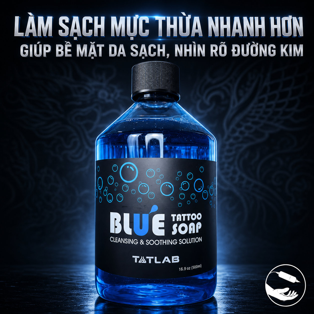 Blue Tattoo Soap TATLAB làm sạch mực thừa nhanh giúp nhìn rõ đường kim