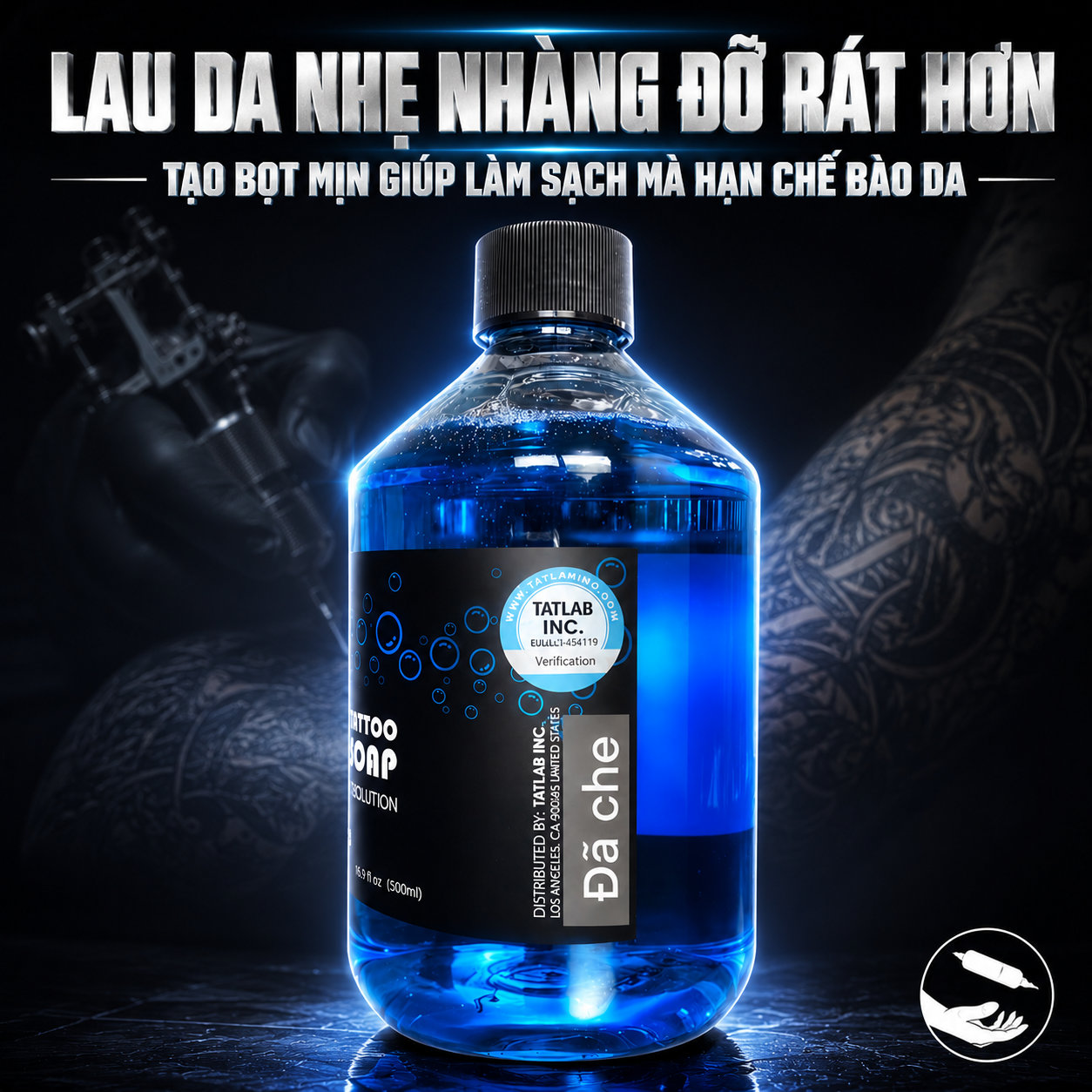 Bọt mịn lau da nhẹ nhàng đỡ rát, hạn chế bào da khi xăm