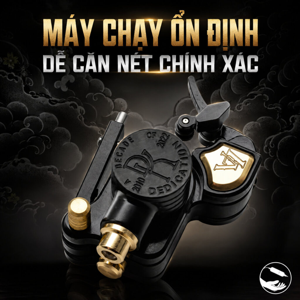 may-xam-dankubin-v7r-di-net-luc-keo-khoe (7) (3) Cận cảnh ốc chỉnh stroke và núm chỉnh lực máy xăm DanKubin V7R