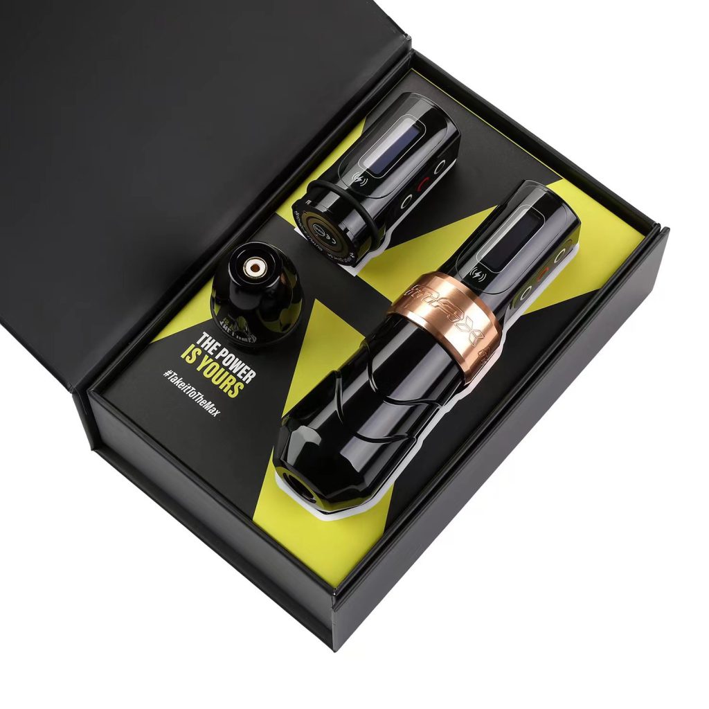 may-xam-flux-max, Cụm pin máy xăm Flux Max nội địa có màn hình hiển thị điện áp và lượng pin