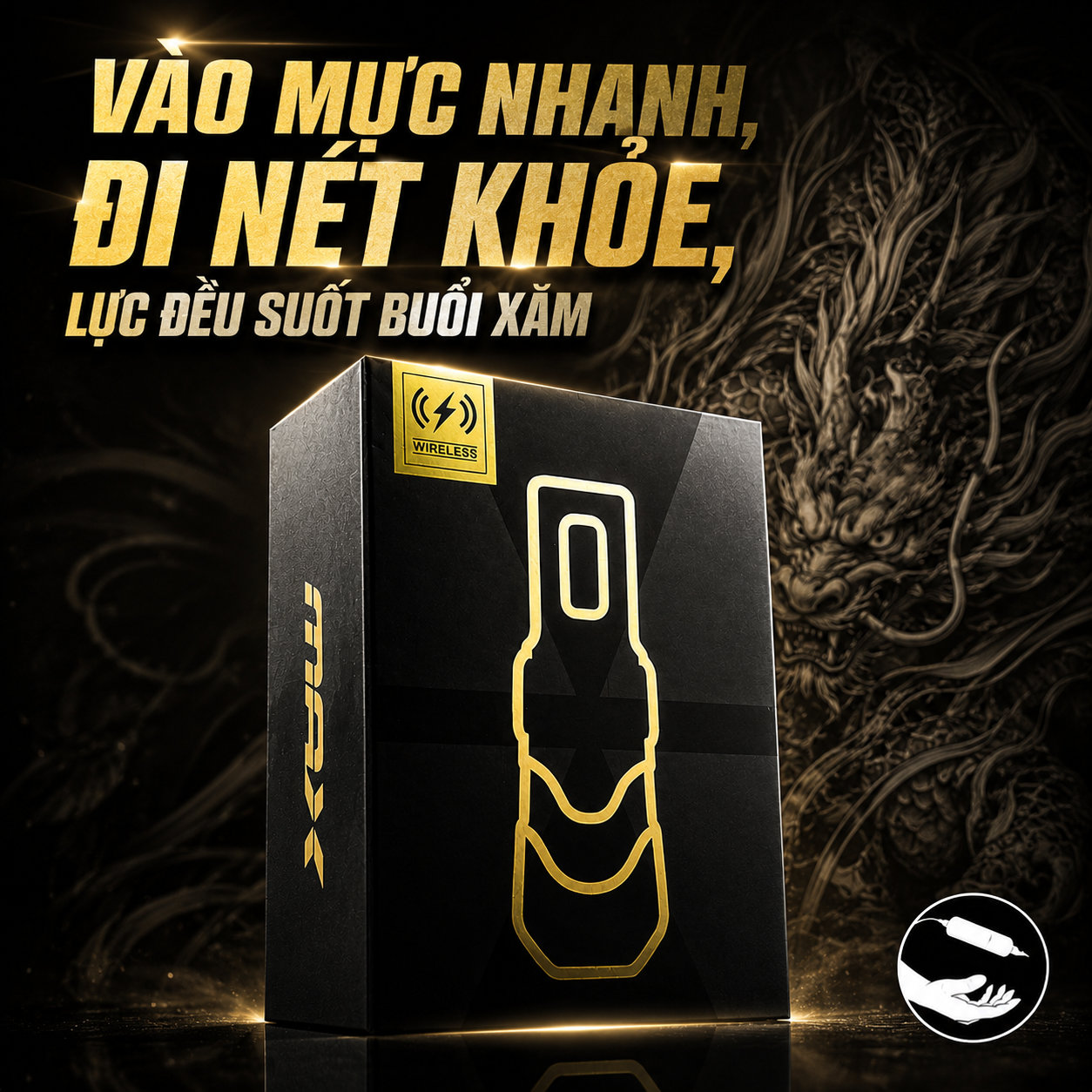 Máy xăm Flux Max nội địa Trung stroke 4.0mm, 2 pin 2400mAh kèm đầu chuyển RCA và dây sạc USB-C