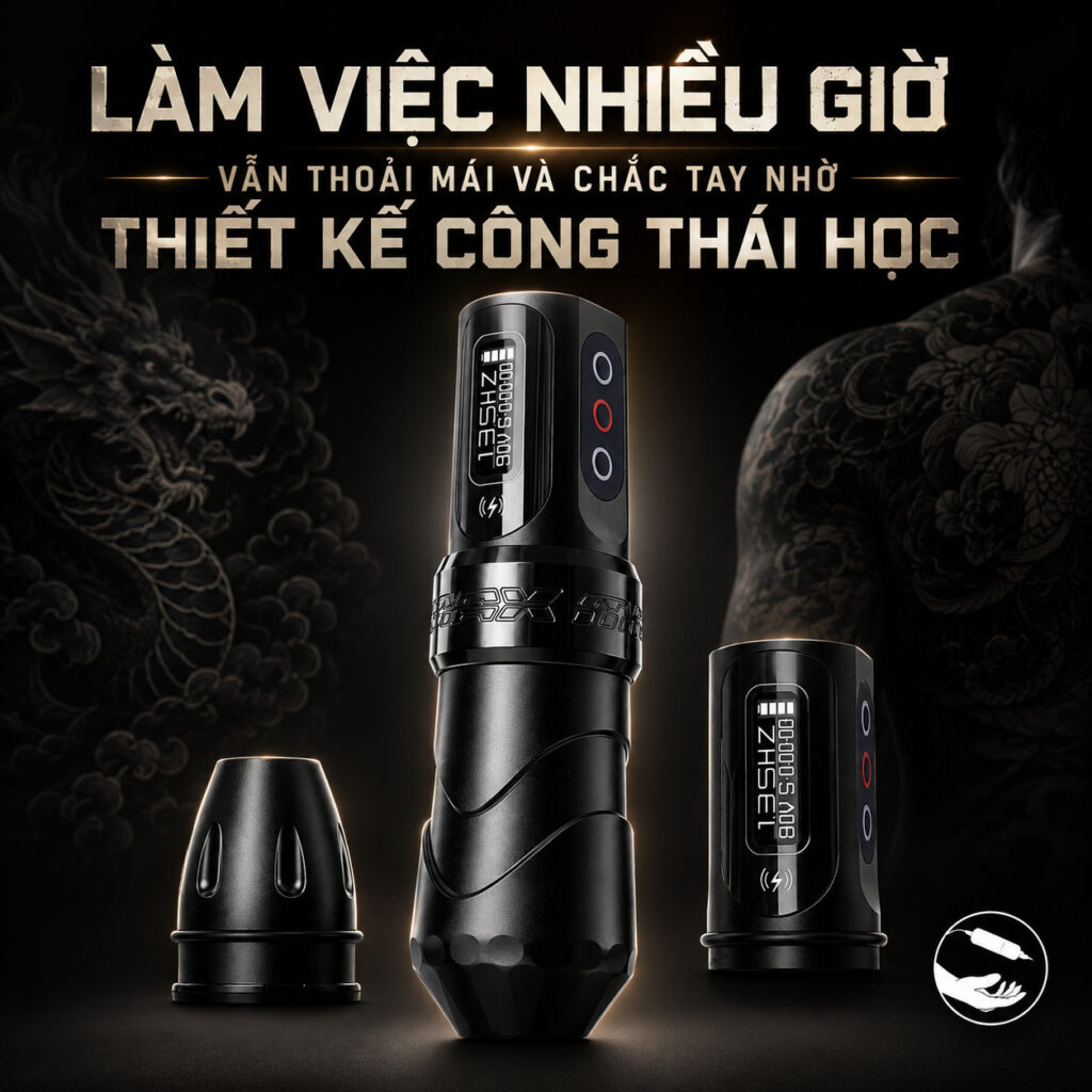 may-xam-flux-max-khong-day- (6) Máy xăm Flux Max nội địa Trung stroke 4.0mm, 2 pin 2400mAh kèm đầu chuyển RCA và dây sạc USB-C