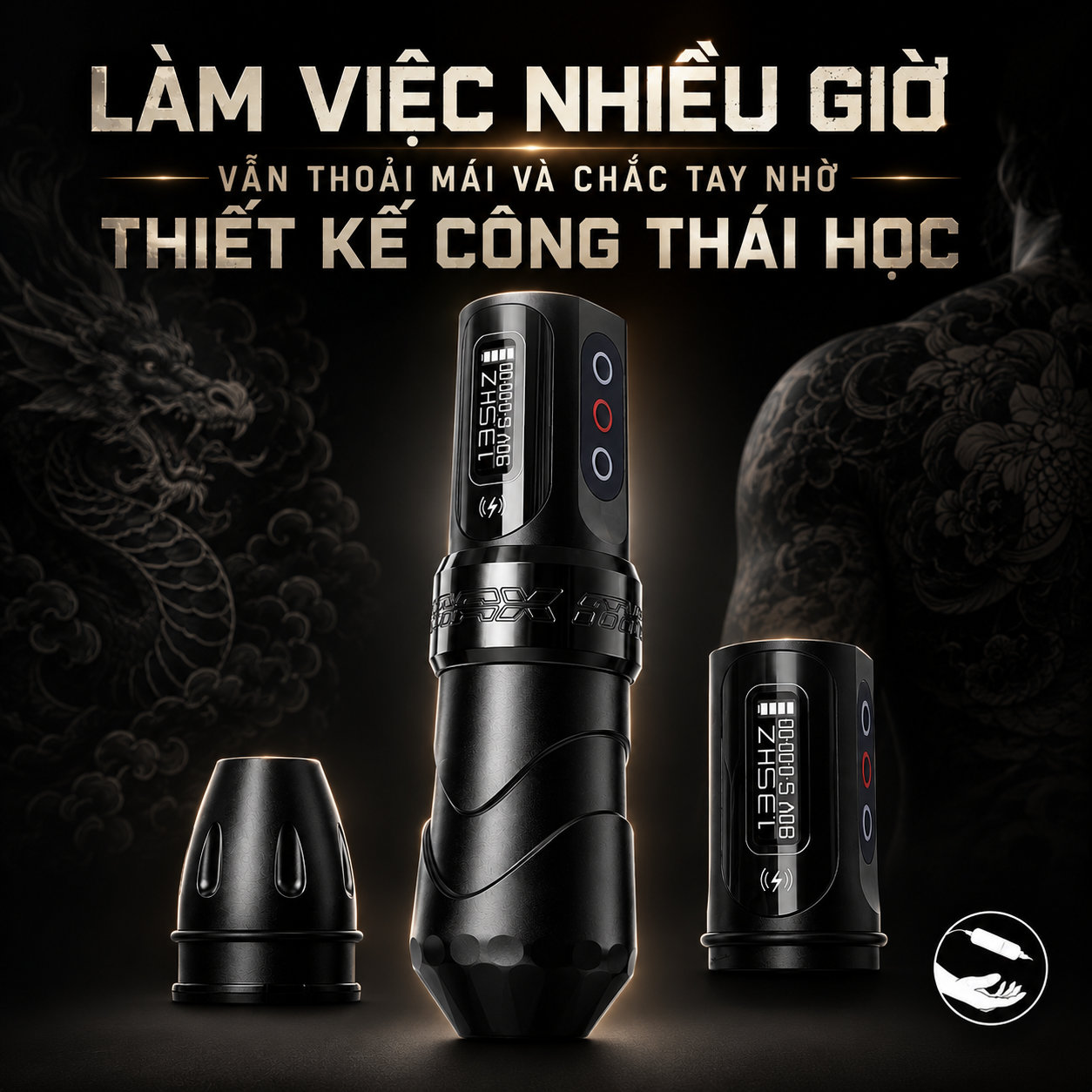 Máy xăm Flux Max nội địa Trung stroke 4.0mm, 2 pin 2400mAh kèm đầu chuyển RCA và dây sạc USB-C