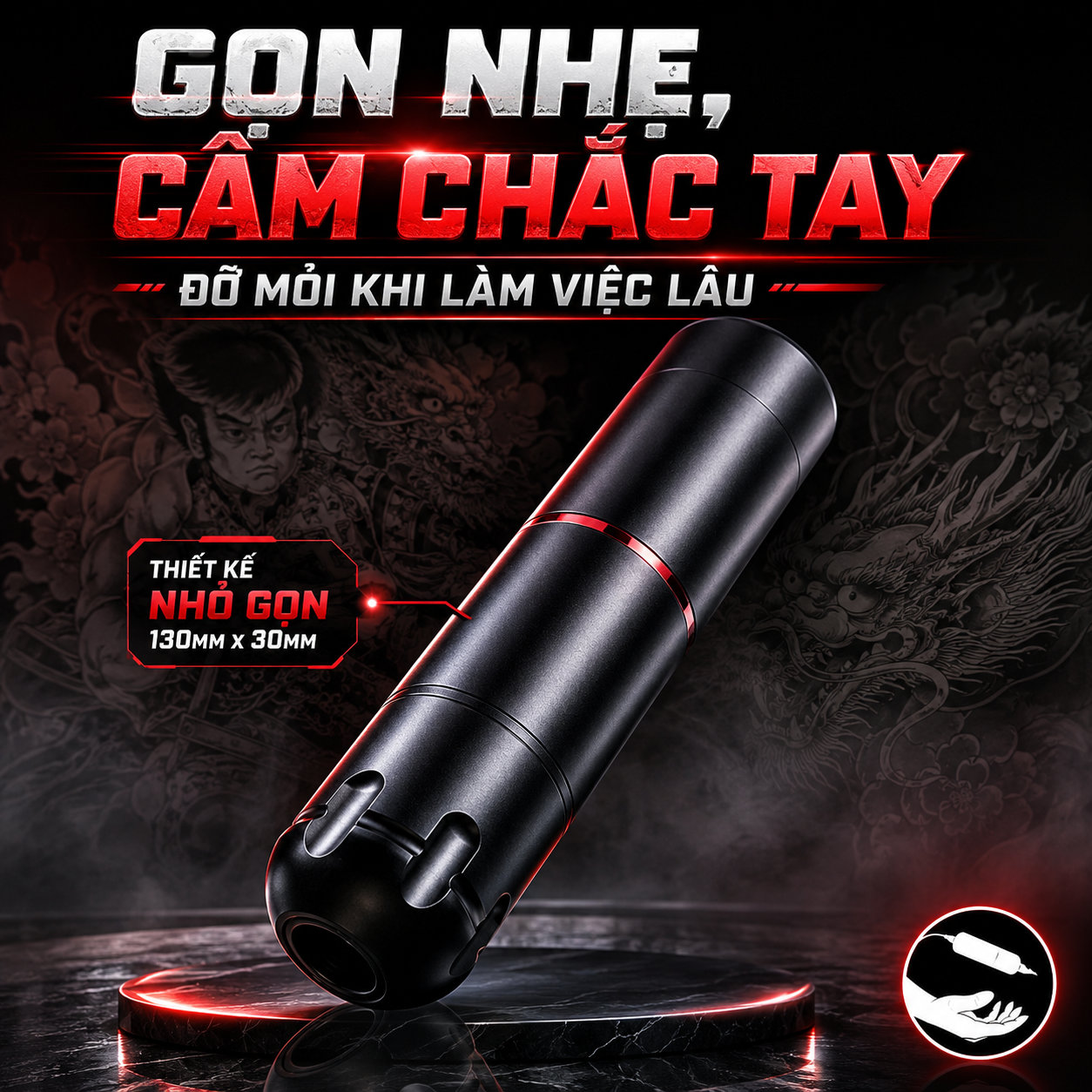 Máy xăm Ofeyle dùng pin rời, tháo lắp nhanh, phù hợp làm máy phụ trong studio