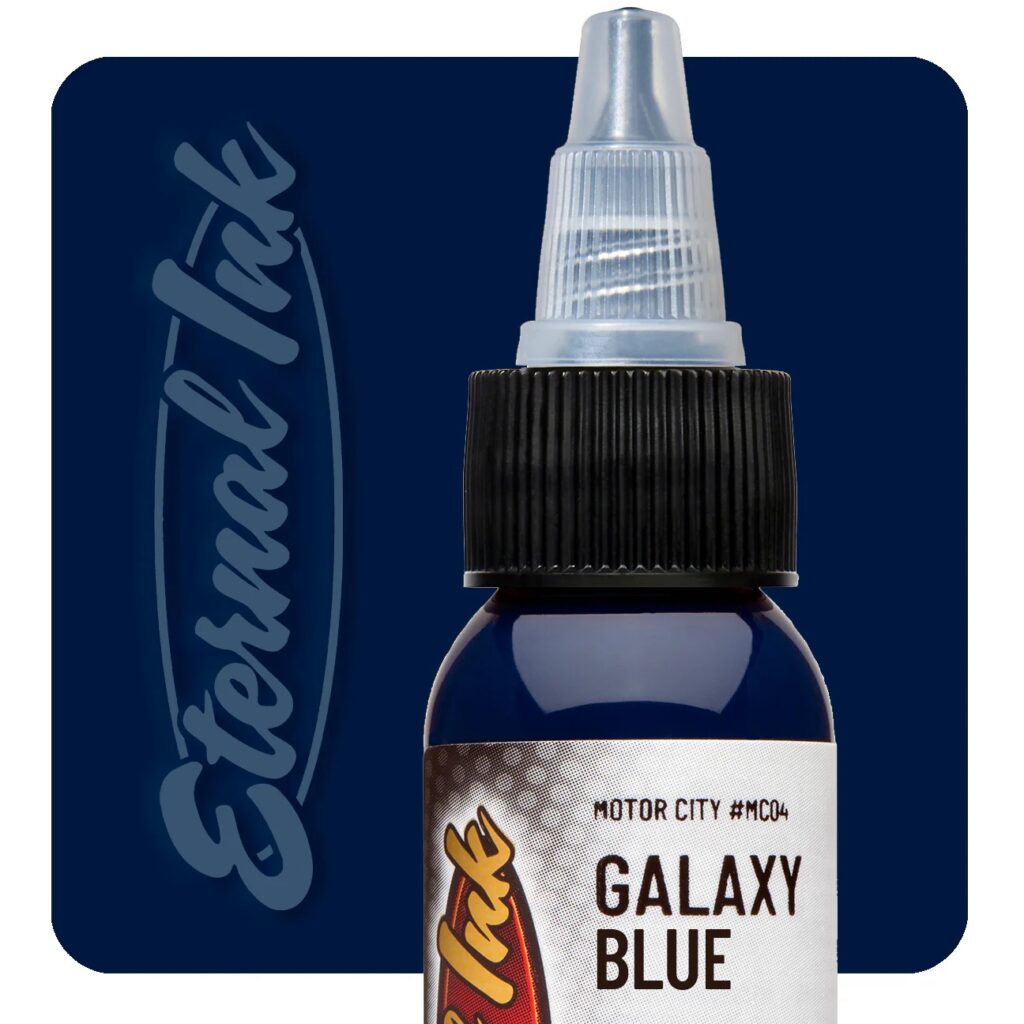 muc-xam-eternal-chinh-hang-mau-galaxy-blue Mực xăm Eternal Galaxy Blue chính hãng là tông xanh dương đậm nổi bật, phù hợp cho tattoo màu, phối màu nước, sóng, rắn, rồng, bầu trời, Nhật cổ và các thiết kế cần sắc xanh có chiều sâu.