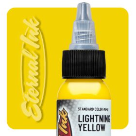 Mực xăm Eternal Lightning Yellow chính hãng là tông vàng sáng nổi bật, phù hợp cho tattoo màu, phối màu hoa, lửa, ánh sáng, rồng, rắn, Nhật cổ và các thiết kế cần sắc vàng tươi rõ.