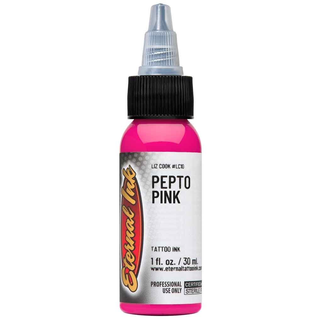 Mực xăm Eternal Pepto Pink chính hãng là tông hồng tươi nổi bật, phù hợp cho tattoo màu, phối màu hoa, nhân vật, fantasy, neo traditional và các thiết kế cần sắc hồng sáng, rõ và bắt mắt.