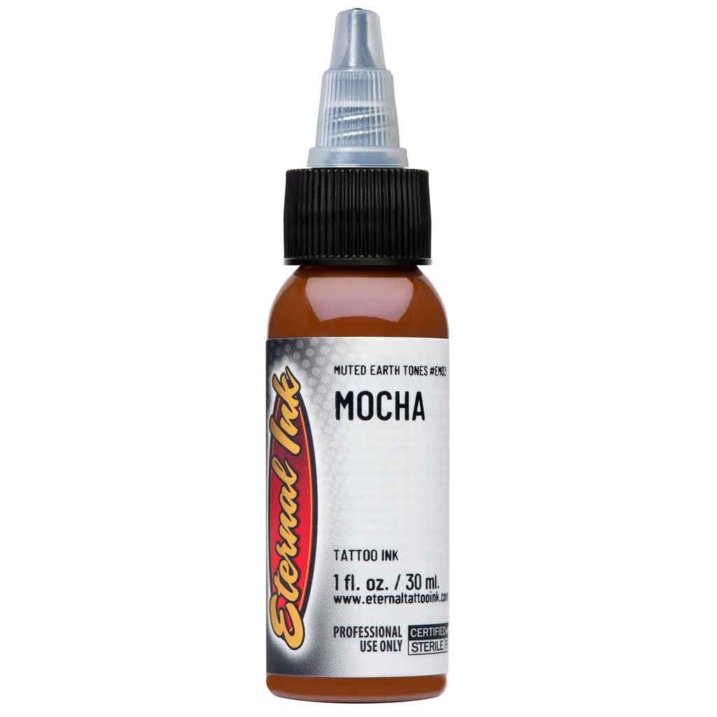 Mực xăm Eternal Mocha chính hãng là tông nâu mocha thuộc nhóm màu đất, phù hợp cho tattoo màu, phối màu da, tóc, gỗ, động vật, hoa lá, tả thực màu, neo traditional và các thiết kế cần sắc nâu tự nhiên có chiều sâu.
