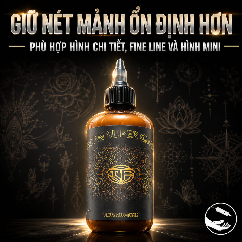 Gel-scan-hinh-xam-tp-5 (2) (1) Gel scan hình xăm TP Scan Super Glue hỗ trợ chuyển mẫu stencil lên da rõ nét, giúp thợ xăm dễ căn bố cục, hạn chế mờ nét và giữ đường scan ổn định hơn trong quá trình đi kim.