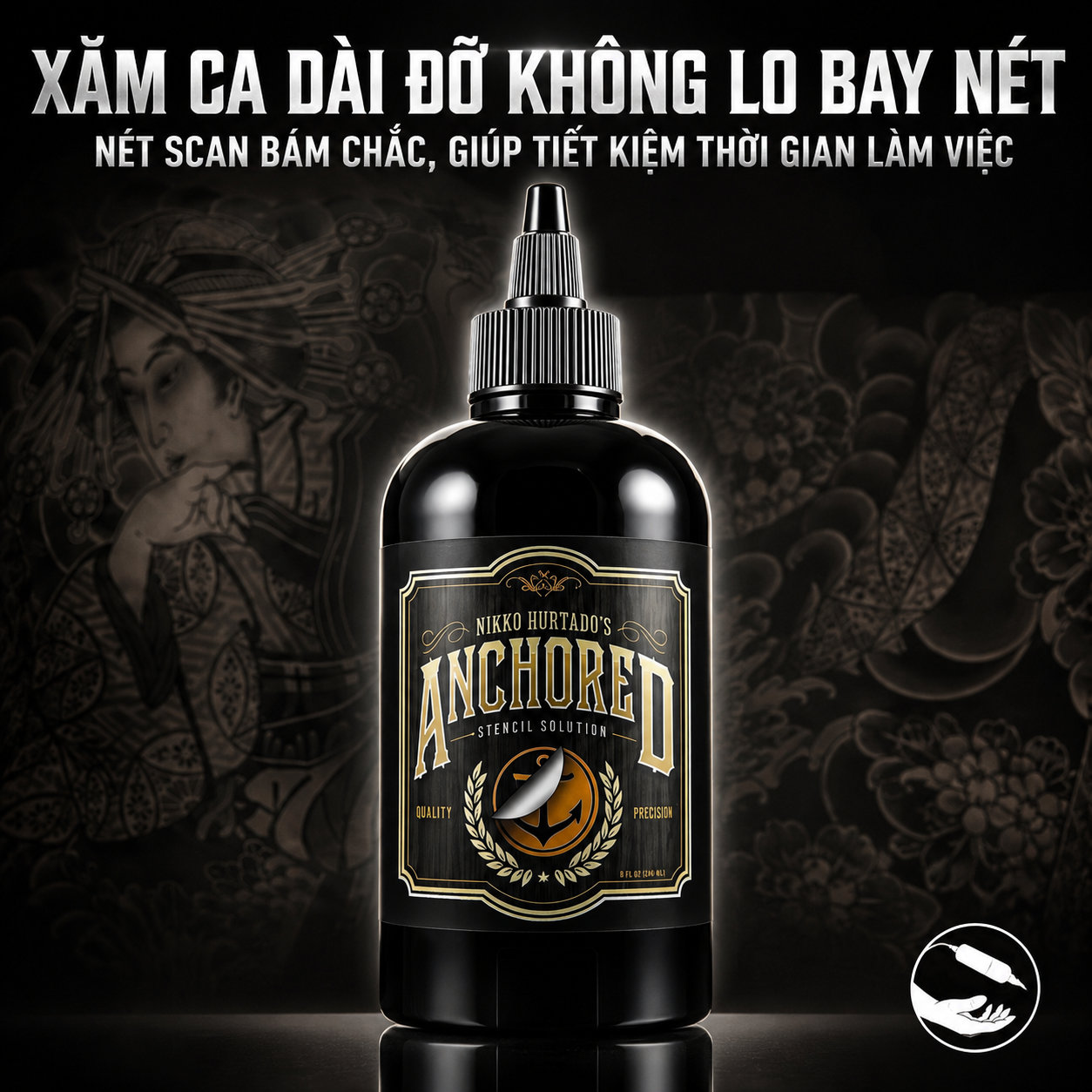 Gel scan Anchored giữ nét scan chắc hơn, hạn chế mờ nhòe trôi nét khi đang xăm