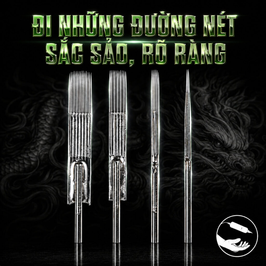 kim-xam-dragonhawk-professional-tattoo-needles (5) Kim xăm truyền thống Dragonhawk Professional Tattoo Needles là dòng kim dài dùng cho máy xăm coil hoặc tay cầm truyền thống, đóng hộp 50 cây, tiệt trùng EO Gas, phù hợp cho thợ xăm dùng đi nét, đánh bóng, tô màu và xử lý chi tiết theo từng cấu hình kim.