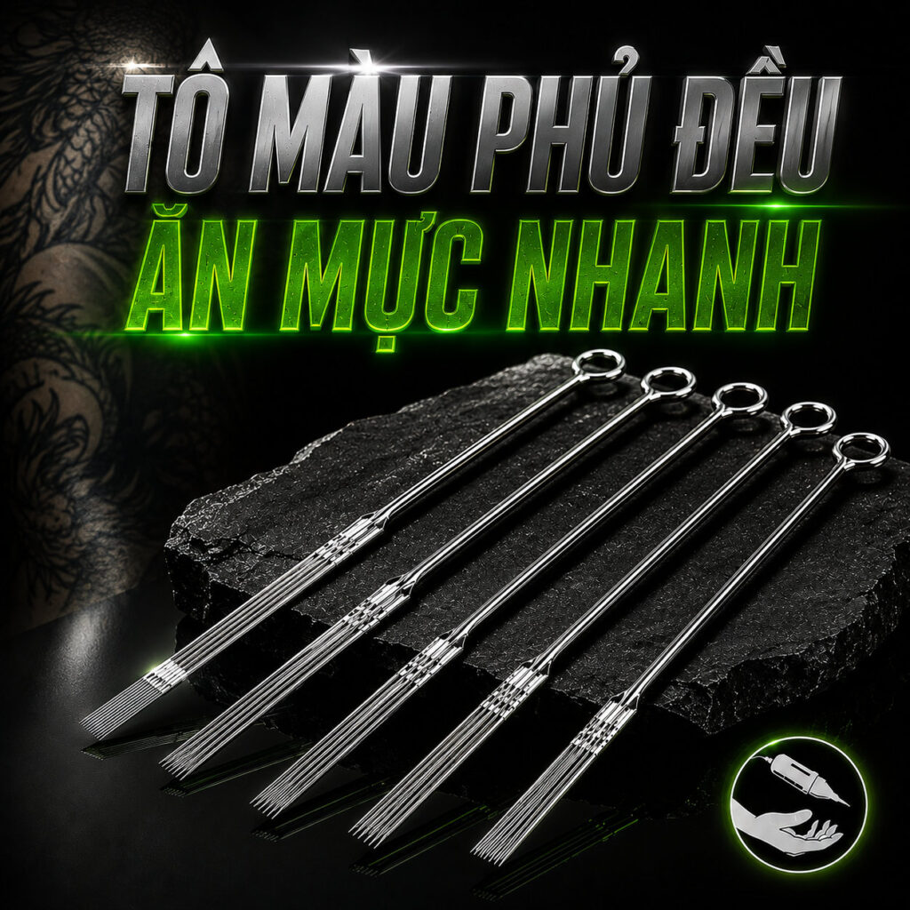 Kim xăm truyền thống Dragonhawk Professional Tattoo Needles là dòng kim dài dùng cho máy xăm coil hoặc tay cầm truyền thống, đóng hộp 50 cây, tiệt trùng EO Gas, phù hợp cho thợ xăm dùng đi nét, đánh bóng, tô màu và xử lý chi tiết theo từng cấu hình kim.