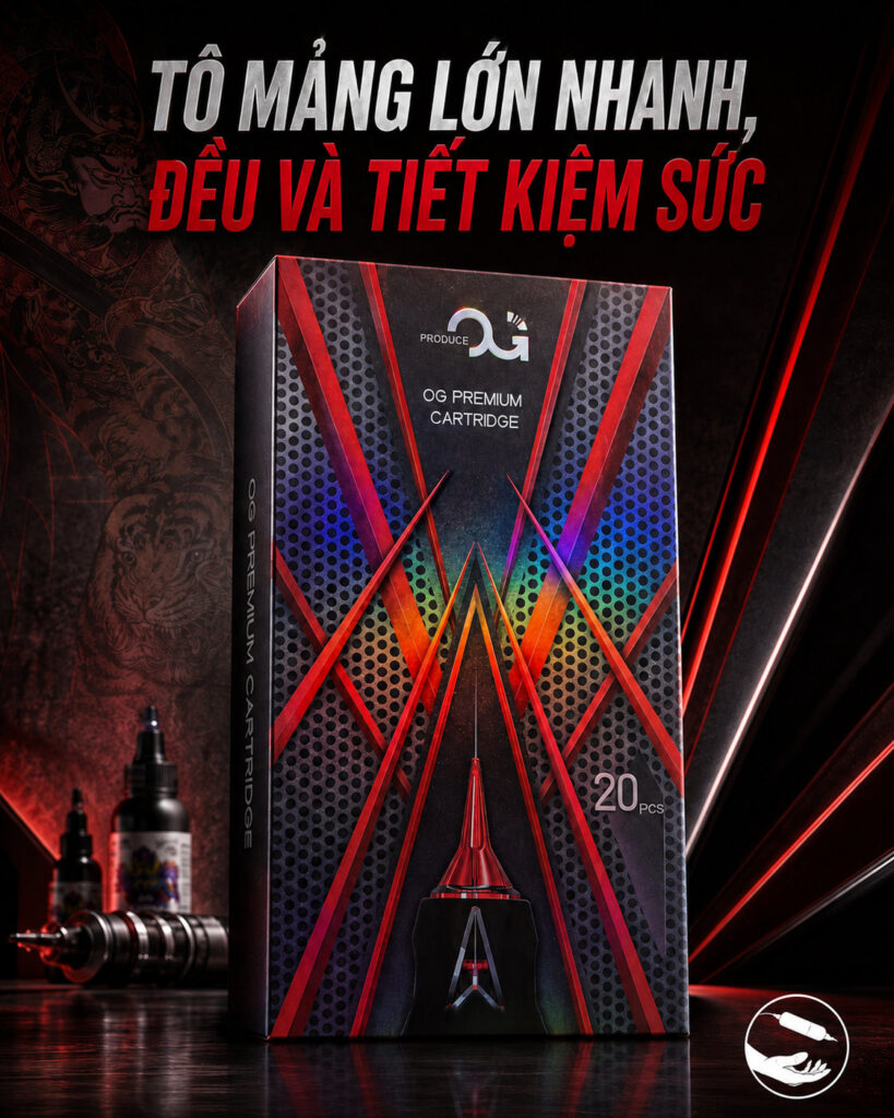 kim-xam-og-premium-cartridge-vao-muc-nhanh (10) (1) Kim xăm OG Premium Cartridge đỏ là dòng kim đạn dùng cho máy xăm pen, đóng hộp 20 cái, phù hợp cho thợ xăm thao tác đi nét, đổ bóng, tô màu và xử lý chi tiết hình xăm theo từng cấu hình kim.
