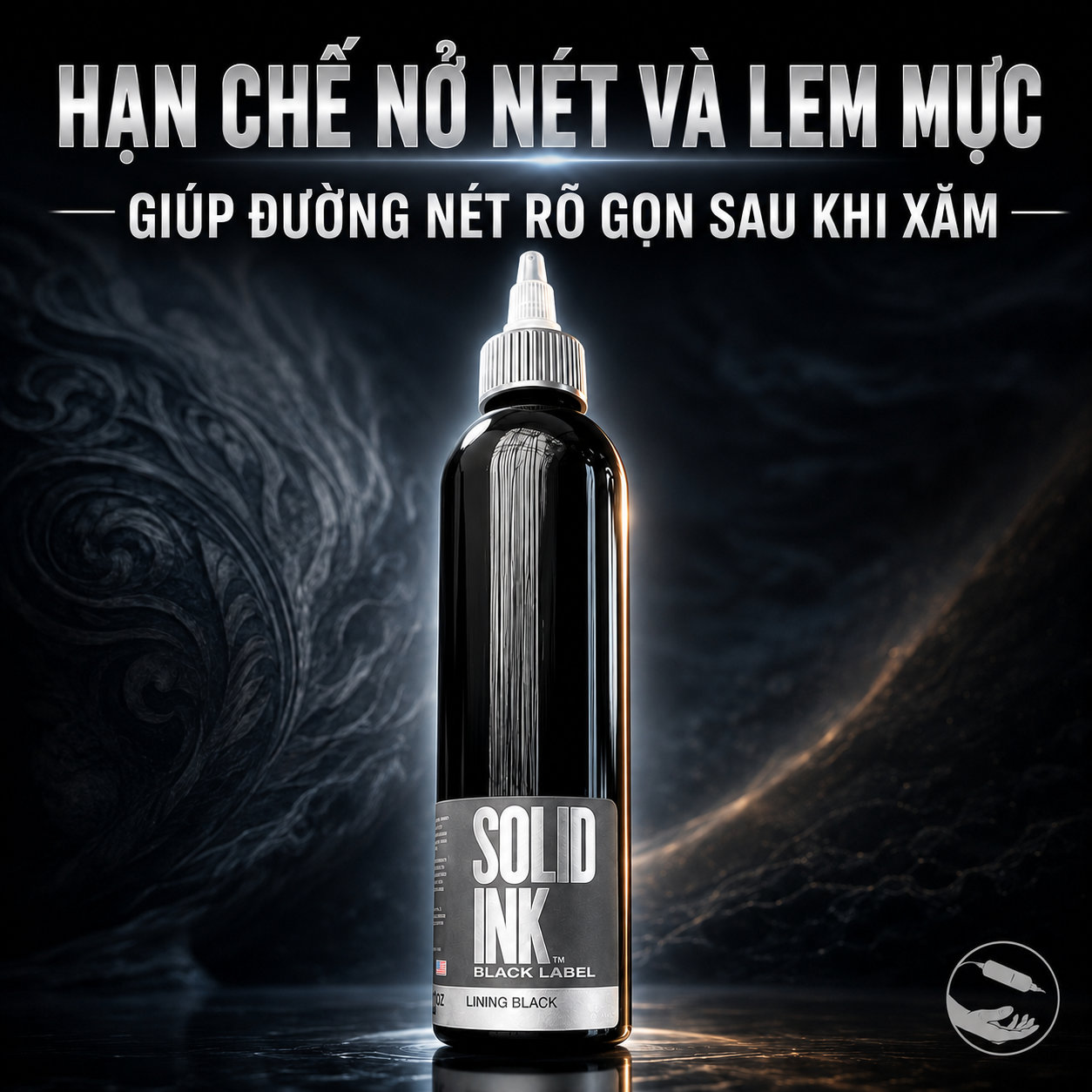 Mực xăm đen Solid Ink Lining Black chai Black Label dùng cho đường viền và xăm chữ