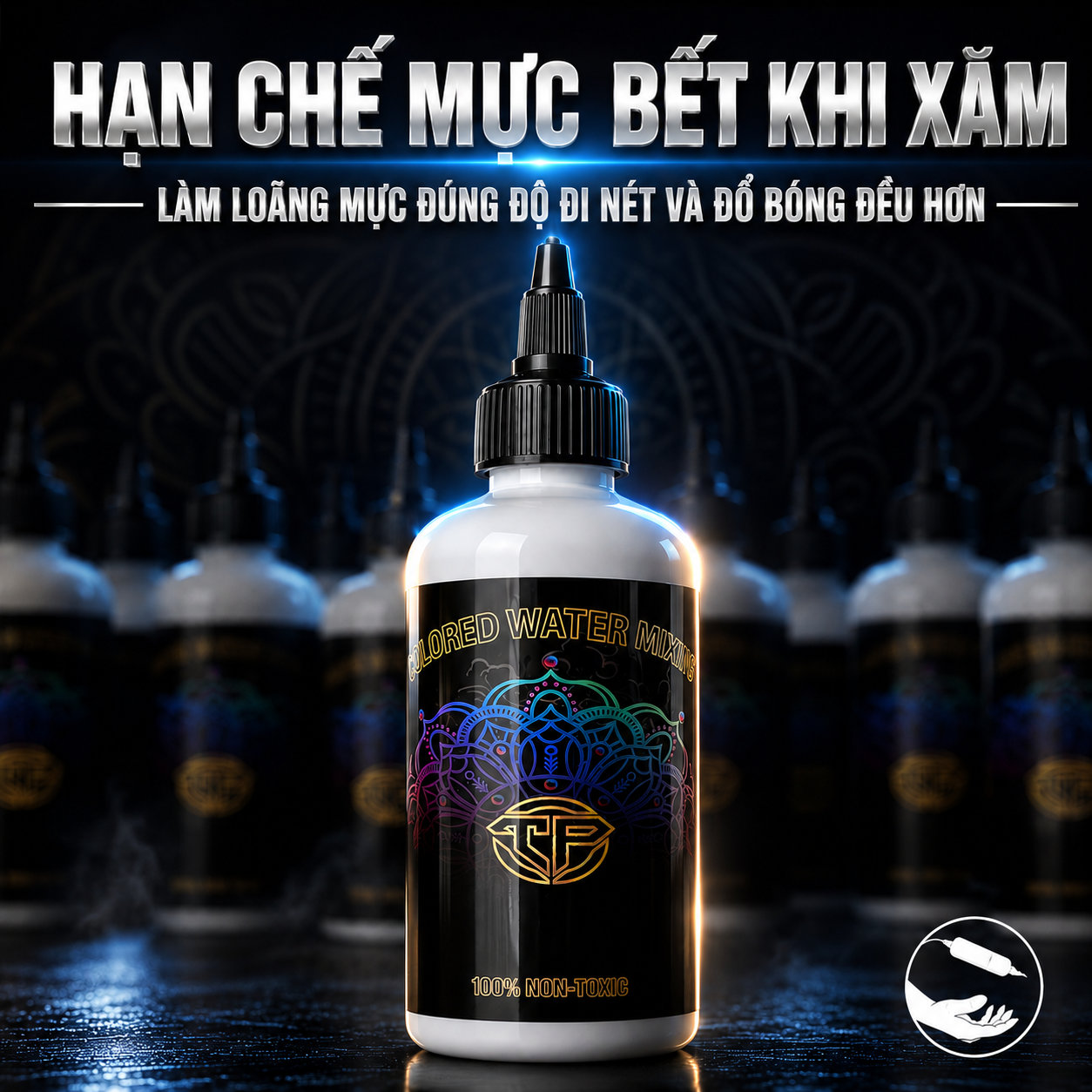 Chai nước pha mực màu TP hạn chế mực bết khi xăm