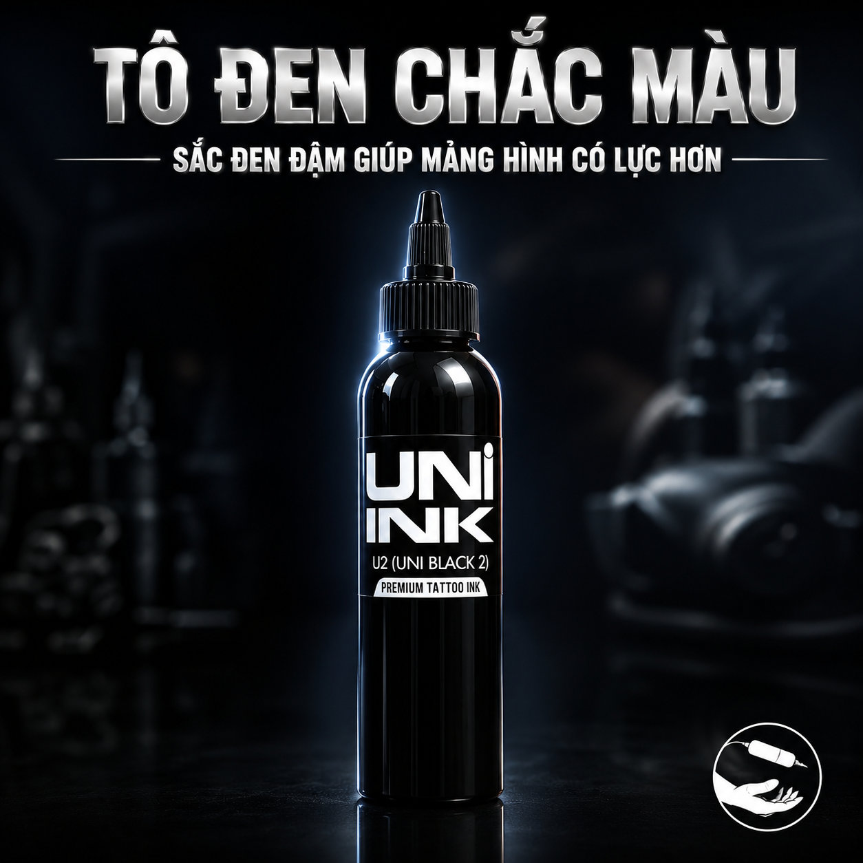 Chai mực xăm đen UNI INK U2 UNI BLACK 2 Premium Tattoo Ink tô đen chắc màu