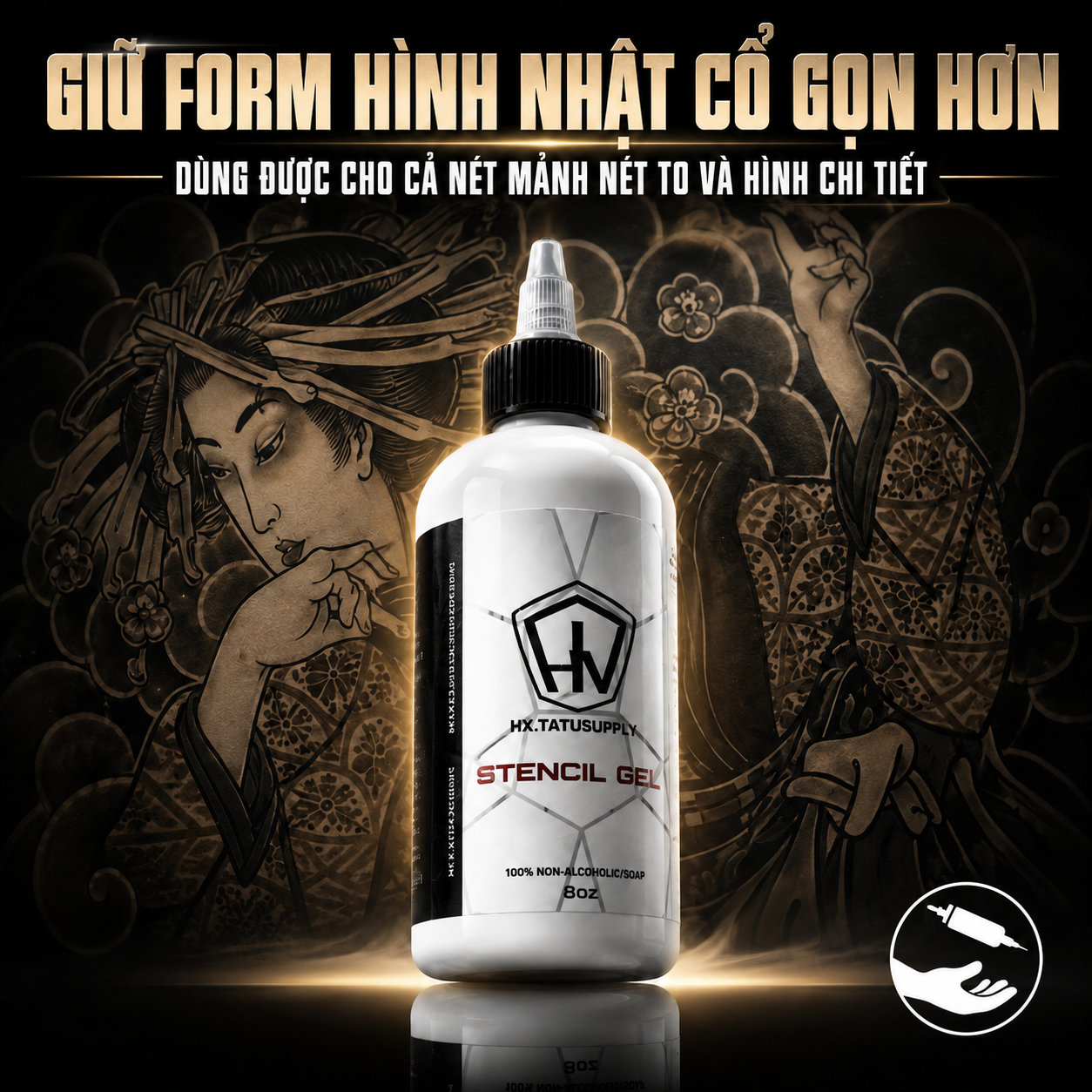 Gel scan hình xăm HV giữ form hình Nhật cổ gọn hơn khi lau