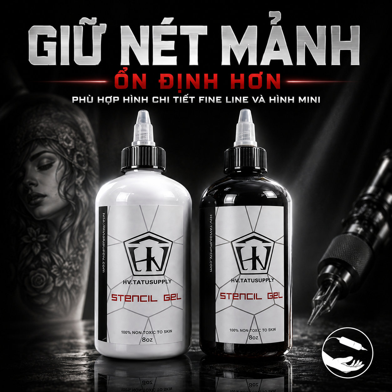 Hai chai gel dán mẫu HV 8oz giữ nét mảnh ổn định