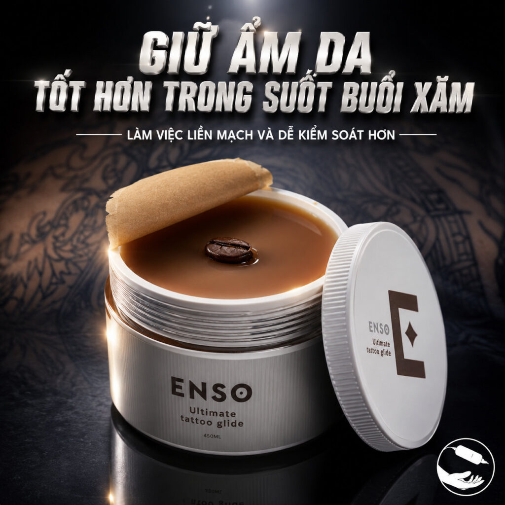 Vaseline-enso-kem-duong-hinh-xam-boi-duong-sau-xam-duong-enso-tattoo-vaseline-xam-hinh-tattoo-vaseline-phun-xam- (6) (1) Kem bôi xăm Enso Ultimate Tattoo Glide hỗ trợ làm mềm da, giảm ma sát khi đi kim, giúp thao tác đi nét, đổ bóng và tô màu mượt hơn trong quá trình xăm.