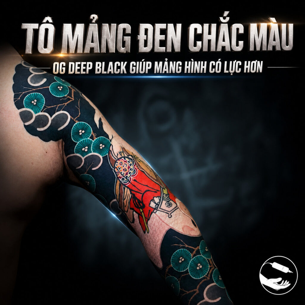 Set mực đen OG gồm các dòng mực chuyên dùng cho đi nét, tô nền và đánh bóng tattoo, hỗ trợ lên màu đen rõ, thao tác mượt và phù hợp cho thợ xăm chuyên nghiệp.