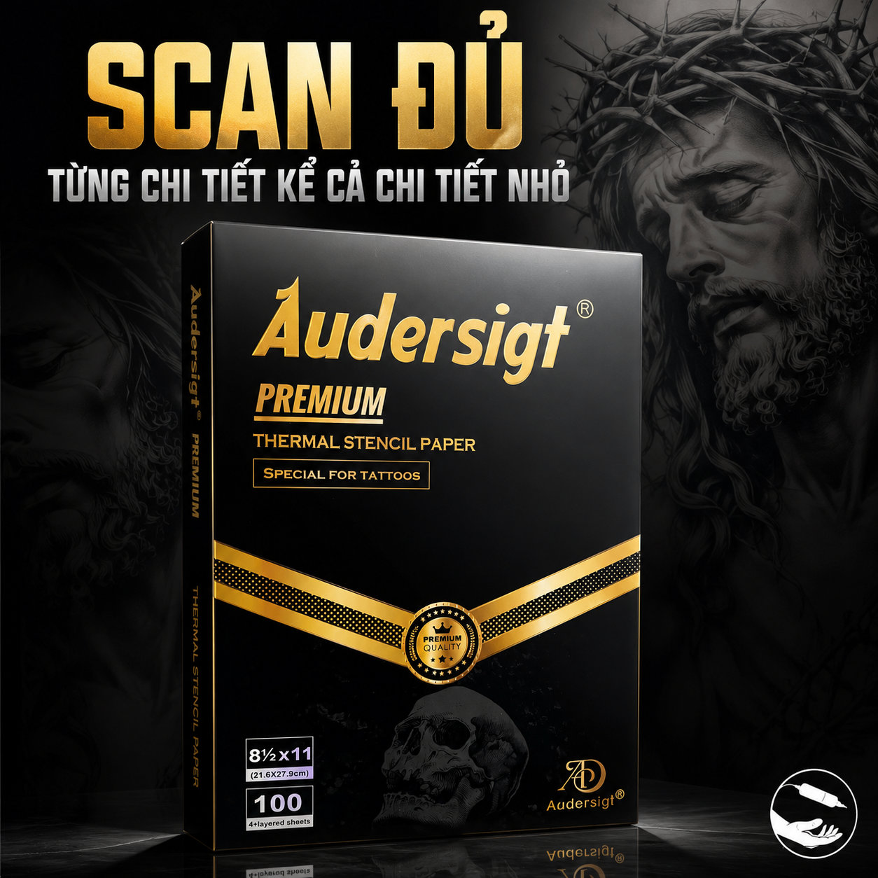 giay-scan-hinh-xam-audersigt-premium-tat-thuc (4) Giấy scan hình xăm Audersigt Premium Thermal Stencil Paper là giấy scan nhiệt chuyên dùng để chuyển mẫu thiết kế lên da, kích thước 8.5 x 11 inch, hộp 100 tờ, phù hợp cho thợ xăm dùng với máy scan hình xăm và gel chuyển hình.